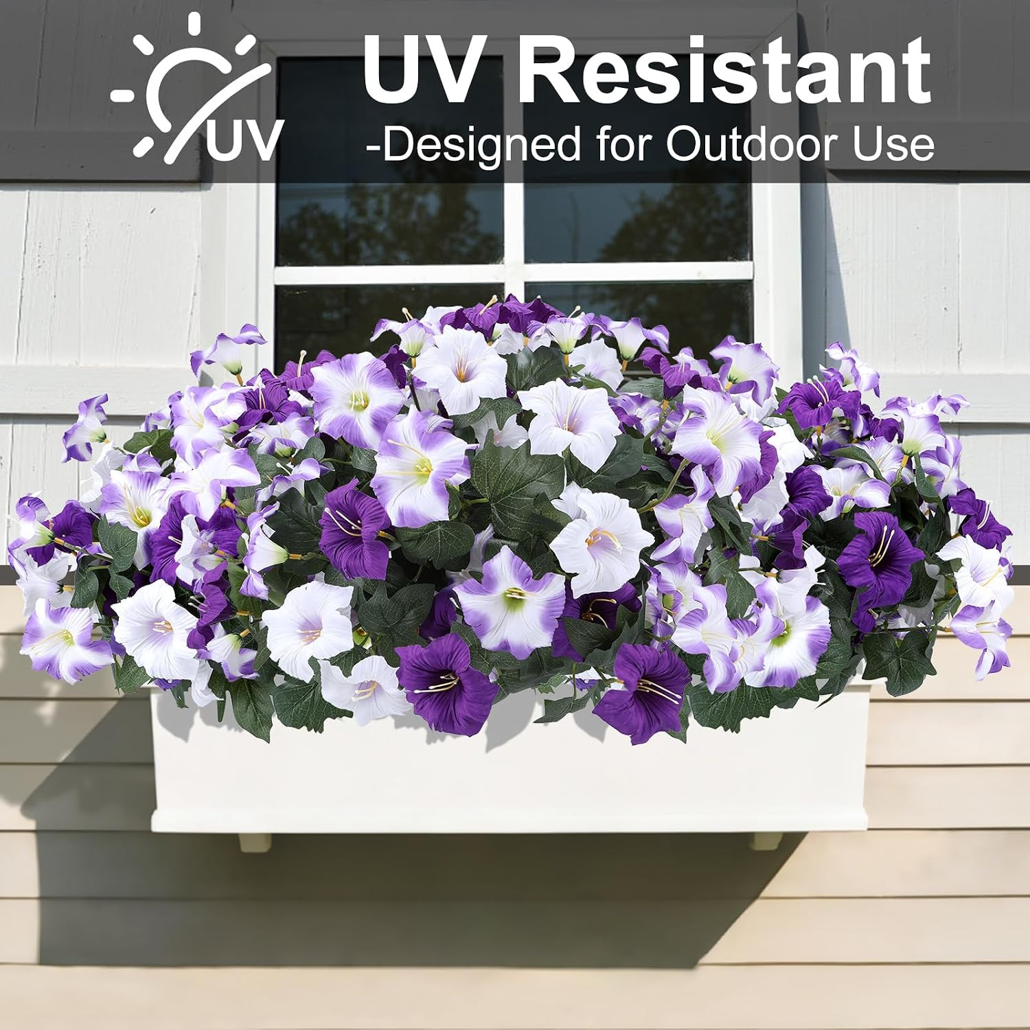 Artificial Petunias Flowers for Outdoors, 4 Bundles UV Resistant | Fake Faux Pet
