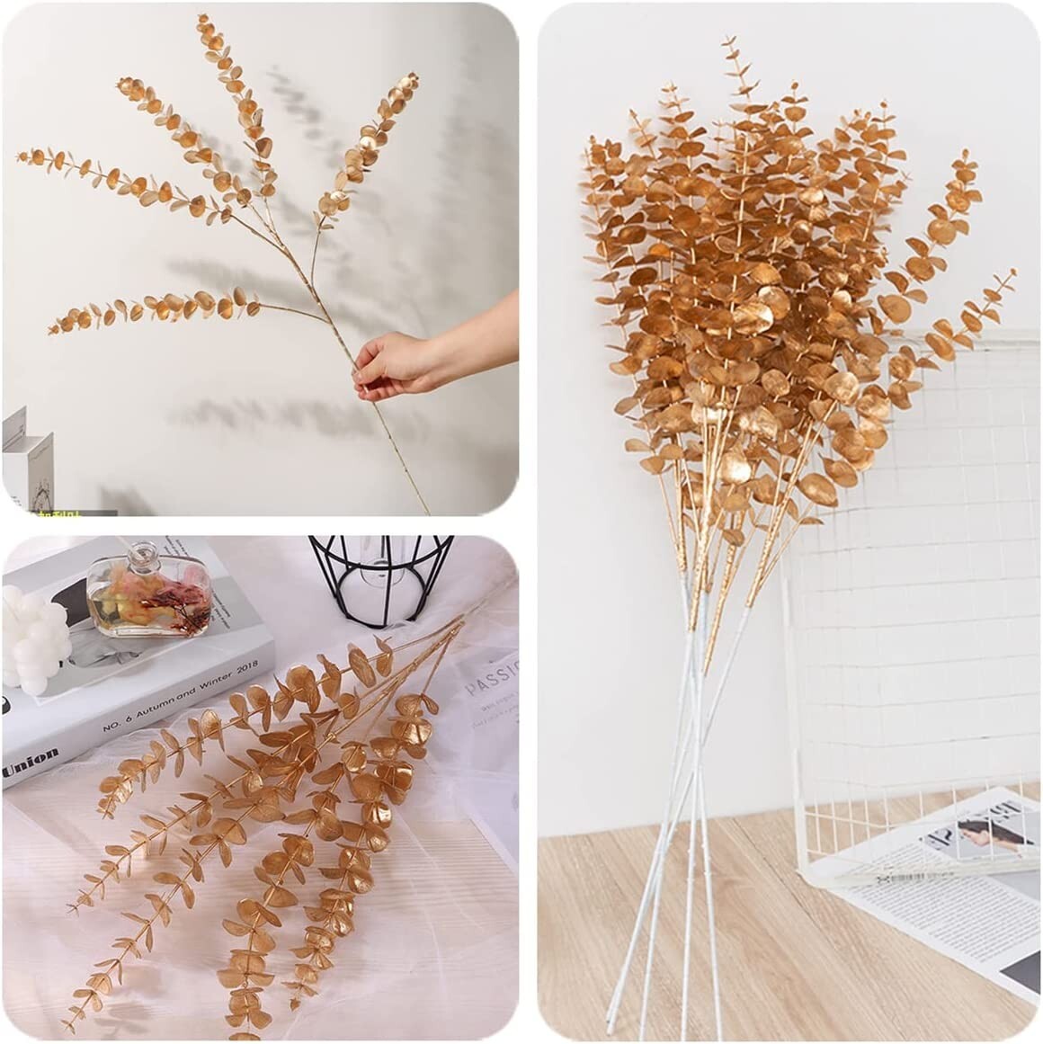 CATTREE Artificial Eucalyptus Gold Plants Christmas Decorations 30″ Tall Golden