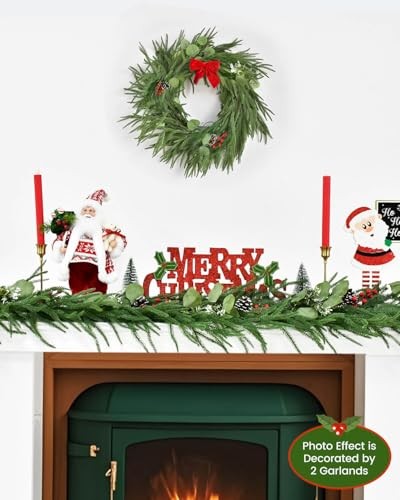 9FT Artificial Christmas Garland with Pine Cones, Red Berries and Eucalyptus