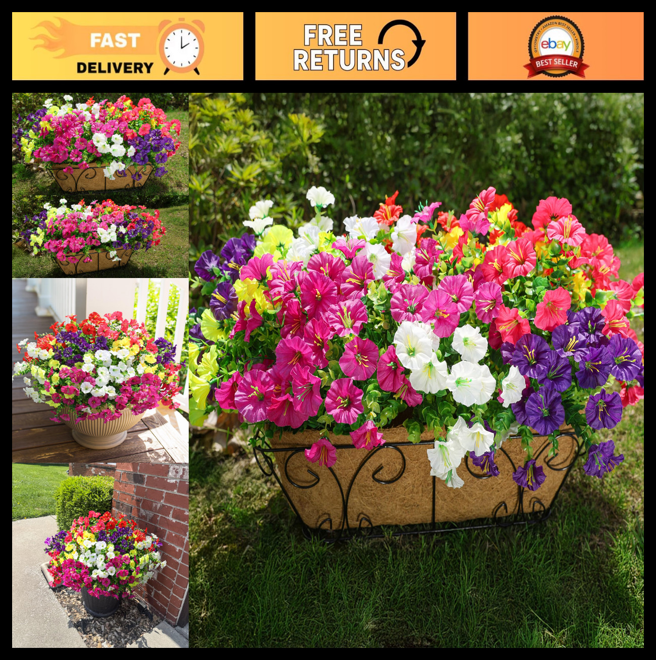 Colorful Artificial Flowers for Outdoors – 12 Bundles Silk Morning Glory & Eucal