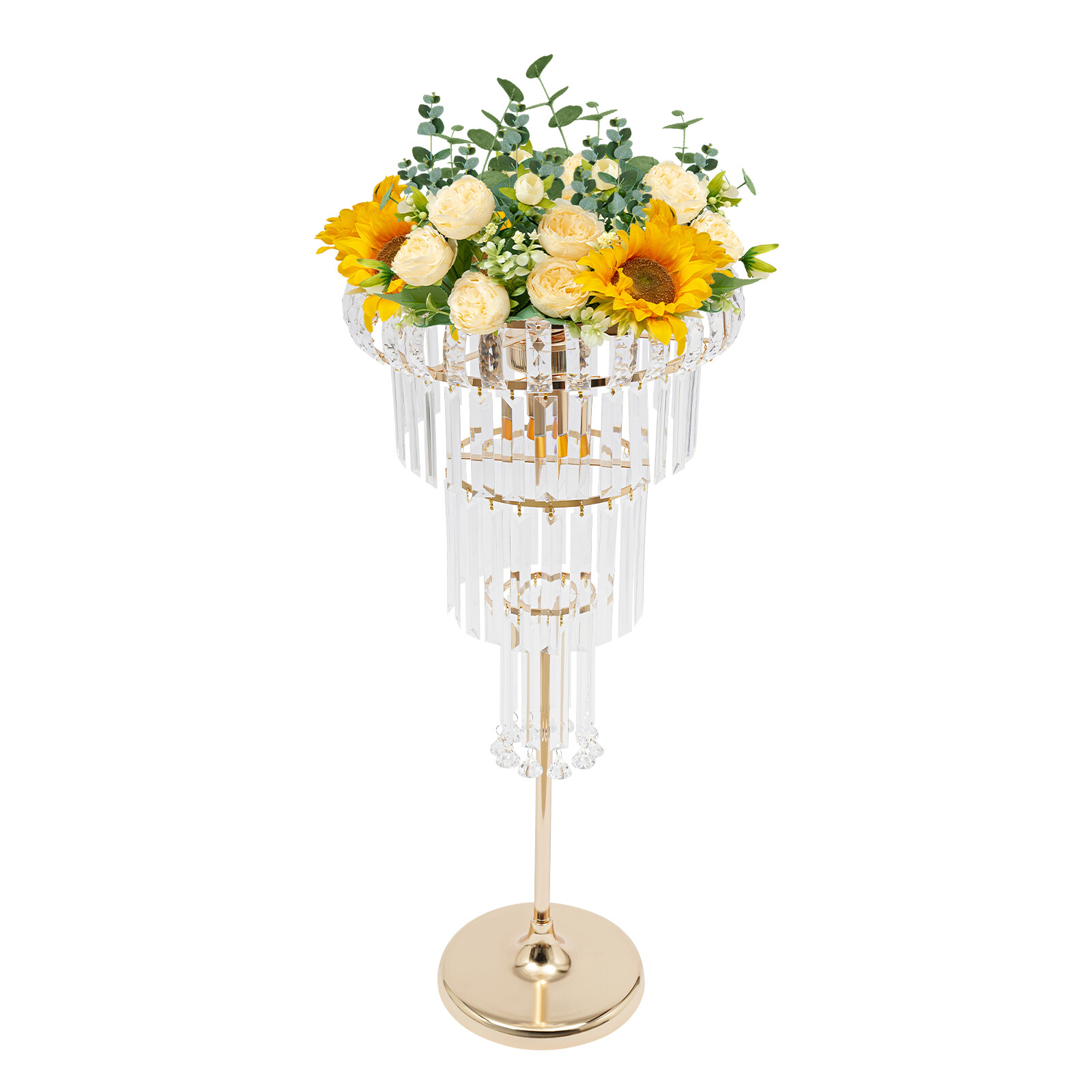4 Tier Gold Flower Stand Wedding Party Flower Stand 2*LED Centerpiece Decor