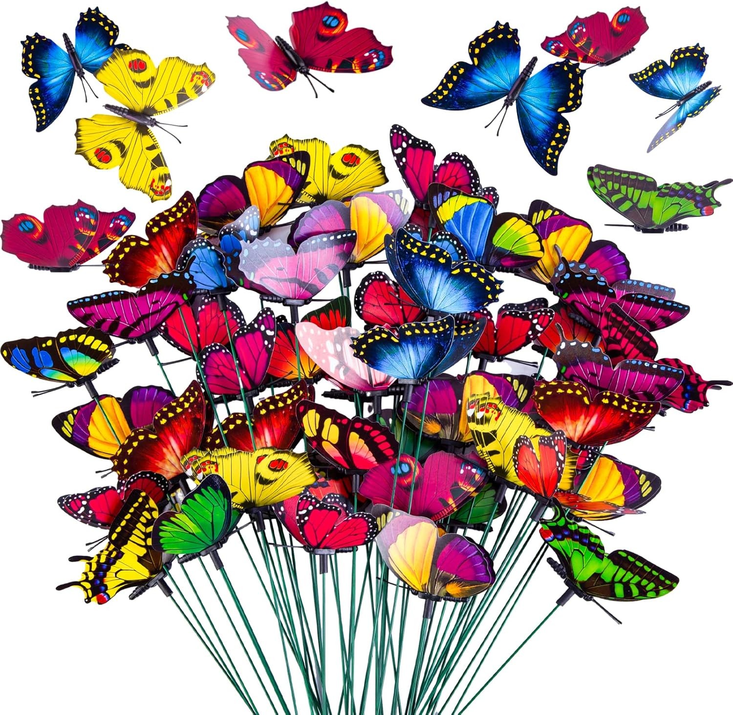 50PCS Butterfly Garden Decorations, 11.8 inch Butterfly Stakes Ornaments