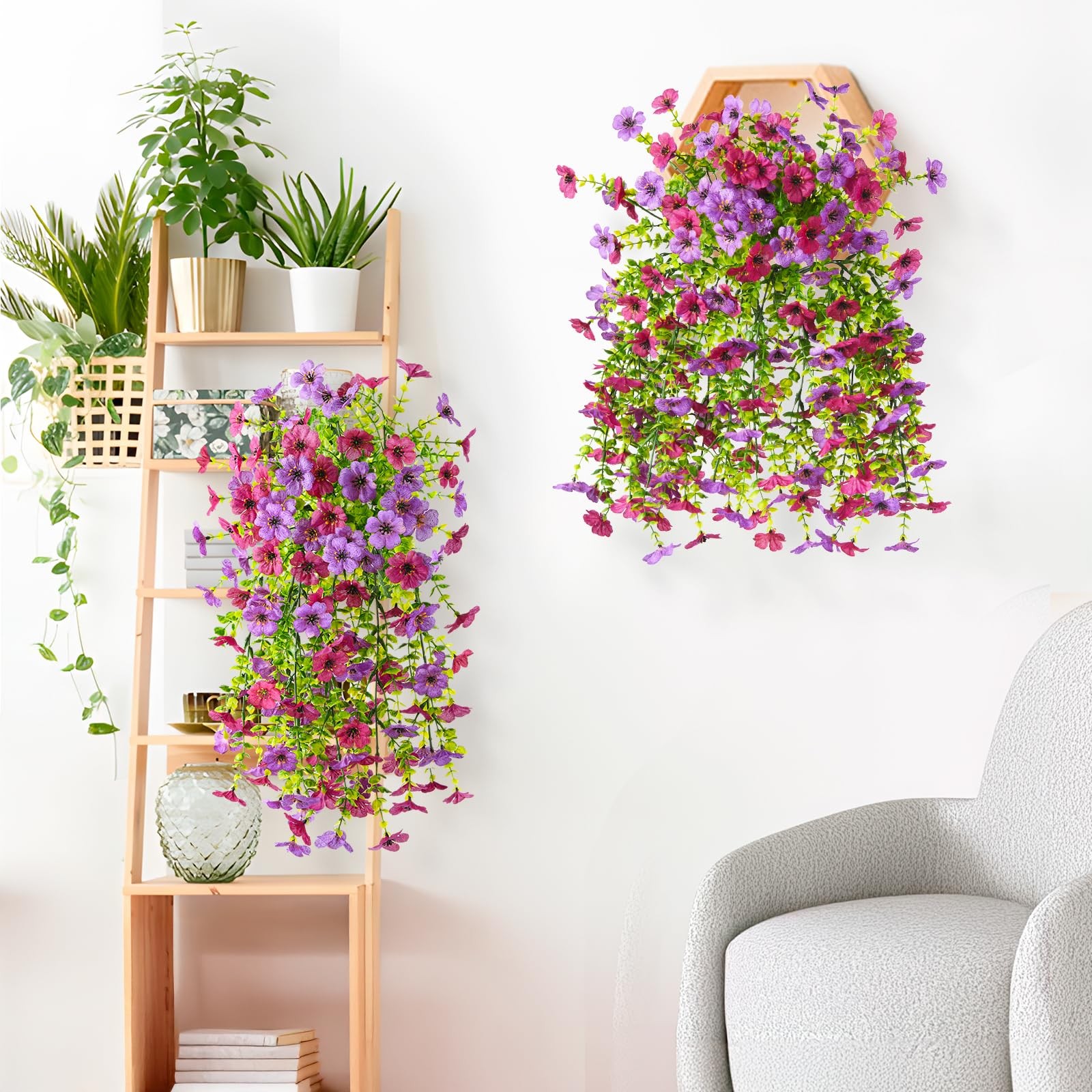 2Pcs Artificial Fake Hanging Flowers for Outdoors UV Resistant Artificial Pla…