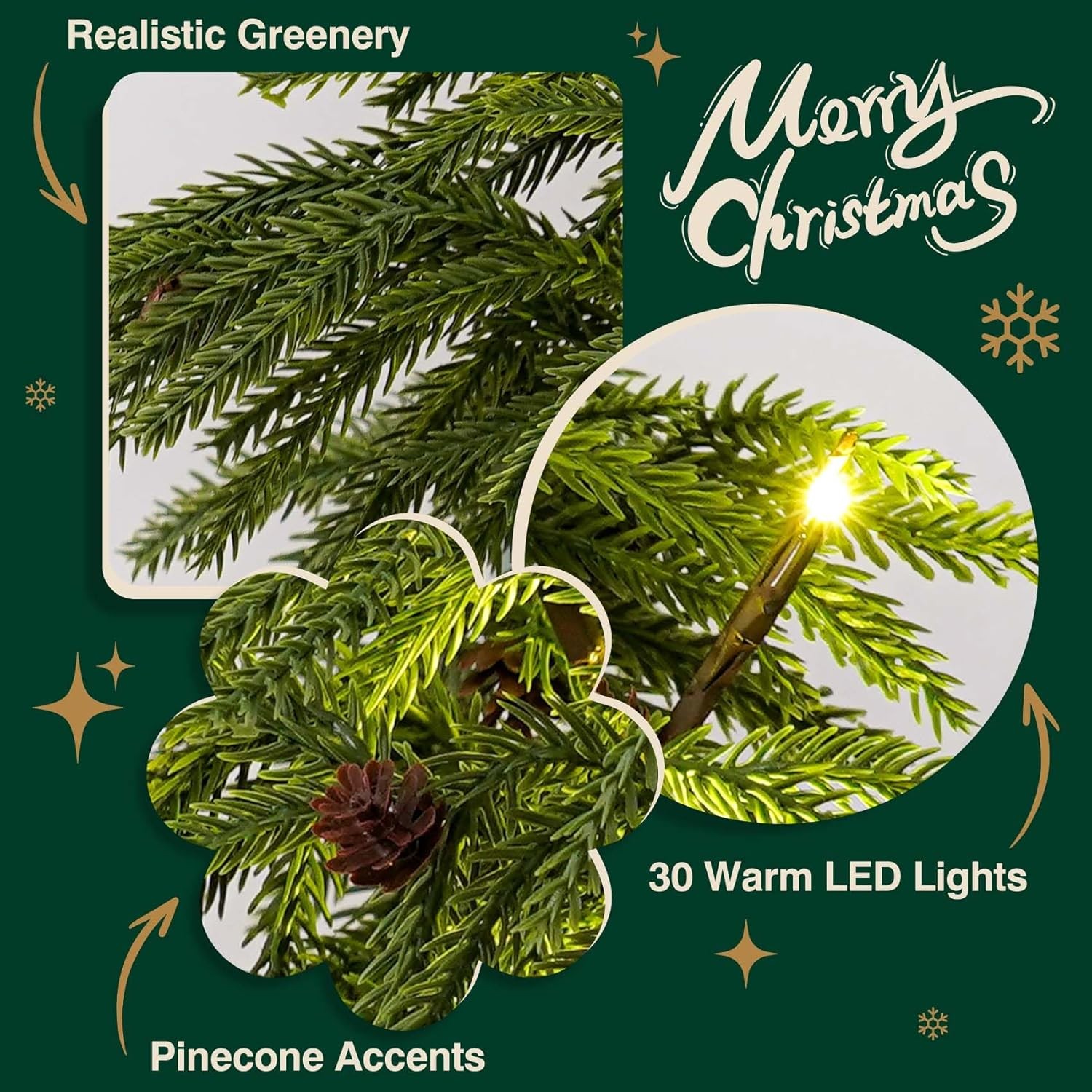 12 Pcs Christmas Norfolk Pine Branches with Branch Lights – 18″ Norfolk Pine Art