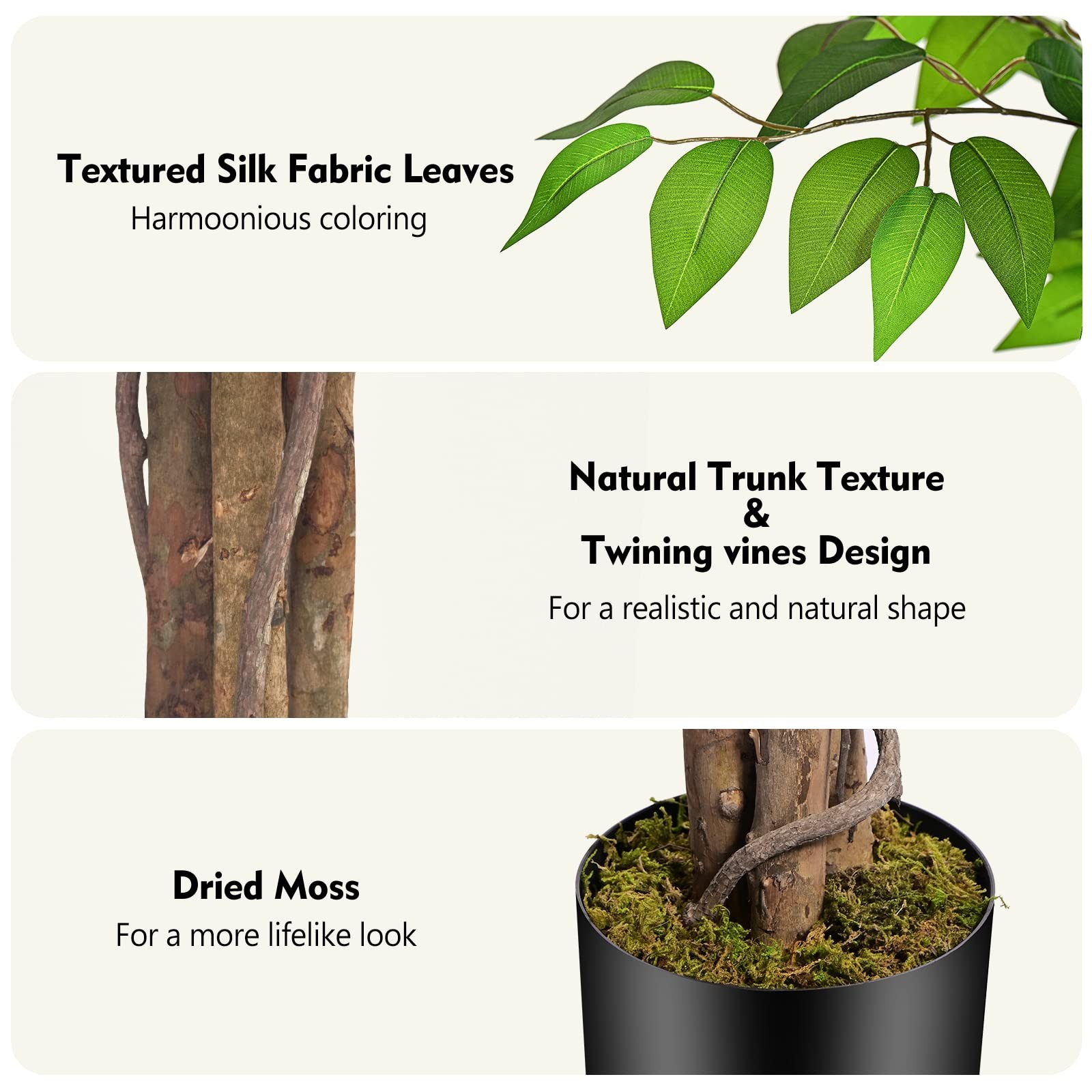 7ft Large Ficus Artificial Trees with Natural Curved Trunks, 84″ Tall Lush Fa…