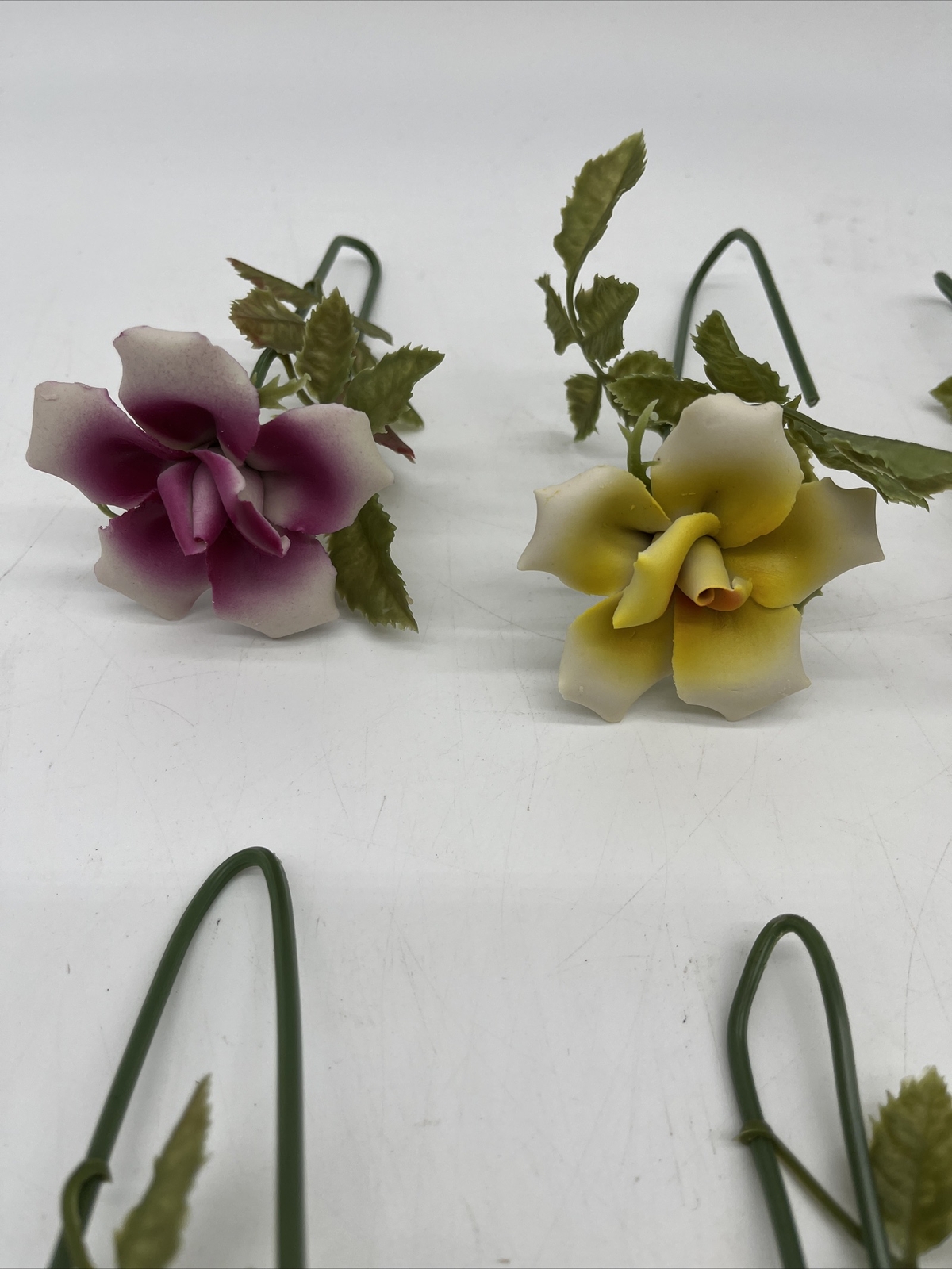 12 vintage stemmed porcelain flowers ceramic no chips