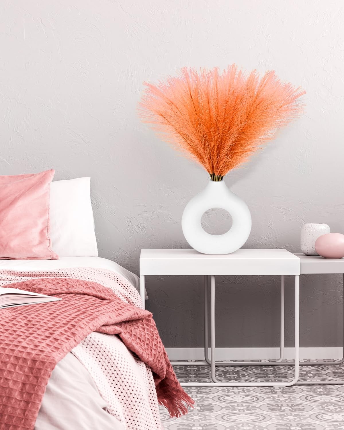 30pcs Orange Faux Pampas Grass Decor, 17.7inch Short Artificial Pompous Grass…
