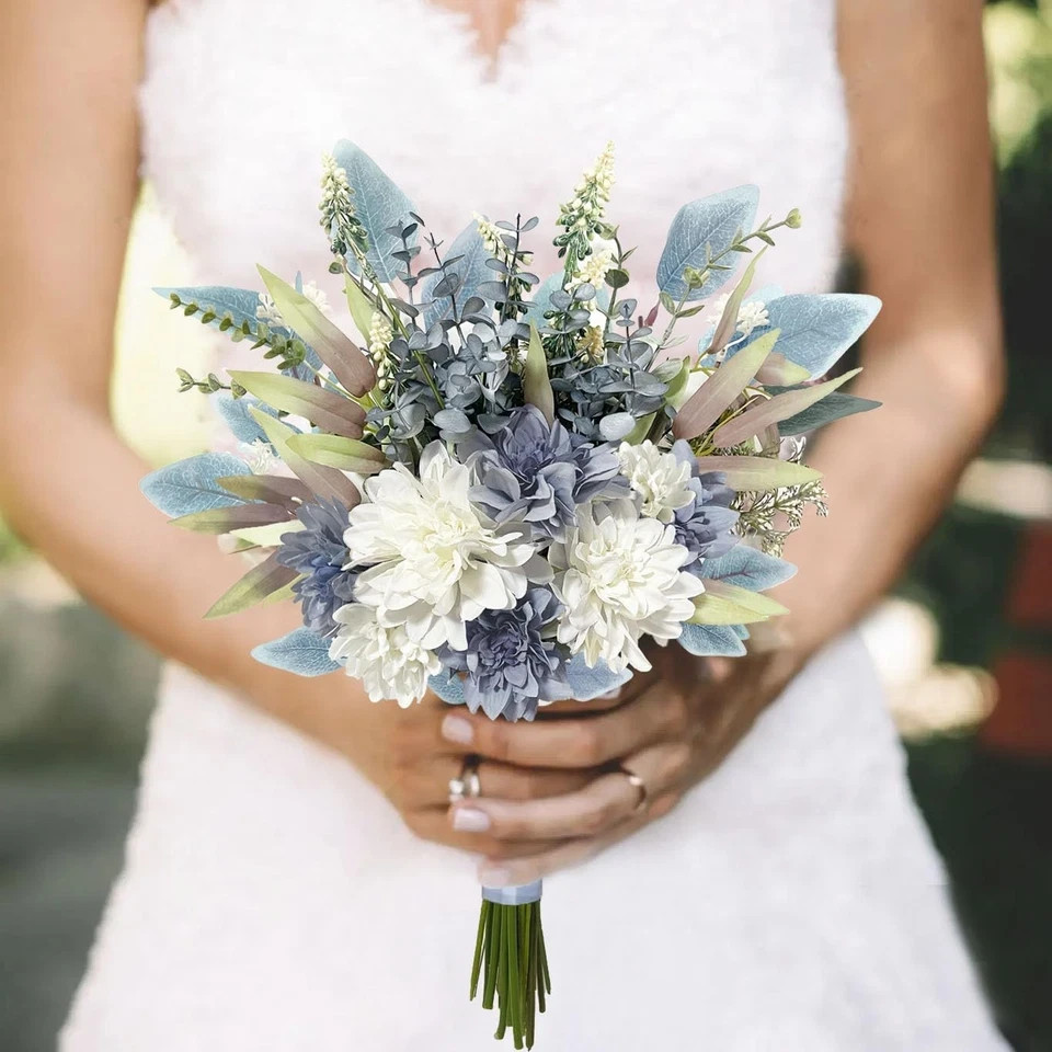 Artificial Flowers Bouquet, Silk Flowers Blue Fake Flower Arrangement Decor