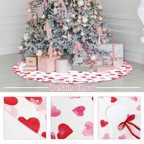 Valentines Day Tree Skirt 36 Inch Red Love Heart Xmas Tree Skirt 36″ Pink
