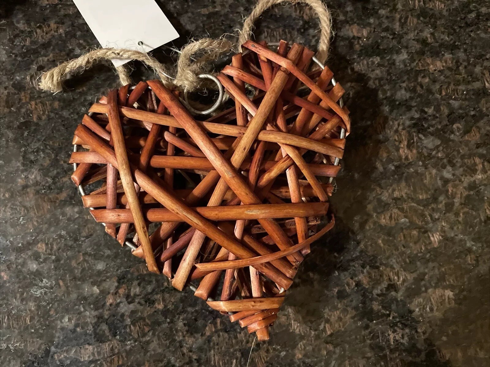 Rattan Wicker Hanging Brown Natural Wooden Hearts Valentine’s Day Set Of 5 New