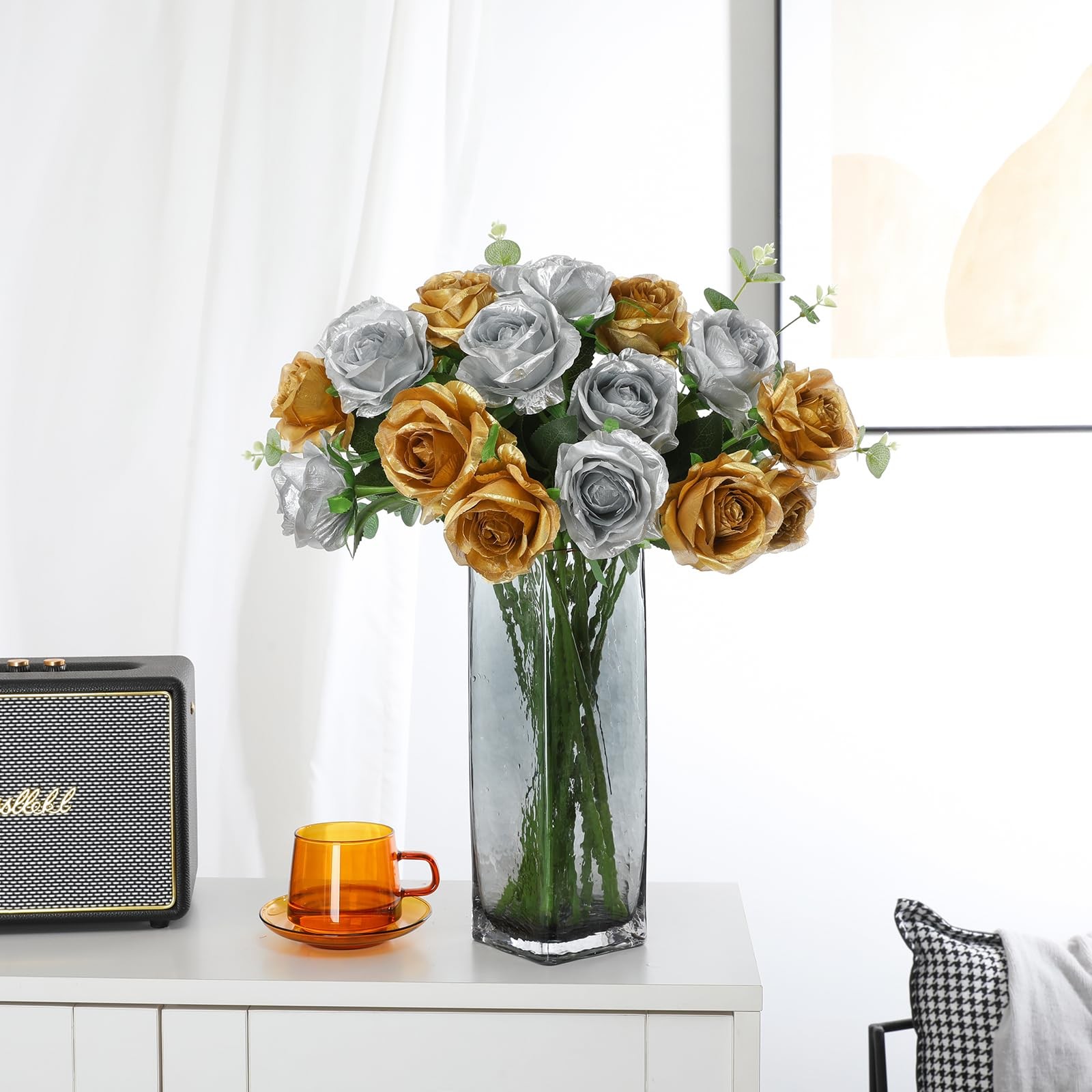 Roses Artificial Flowers – 12 pcs Realistic Long Stems Fake Roses Mashup Styl…