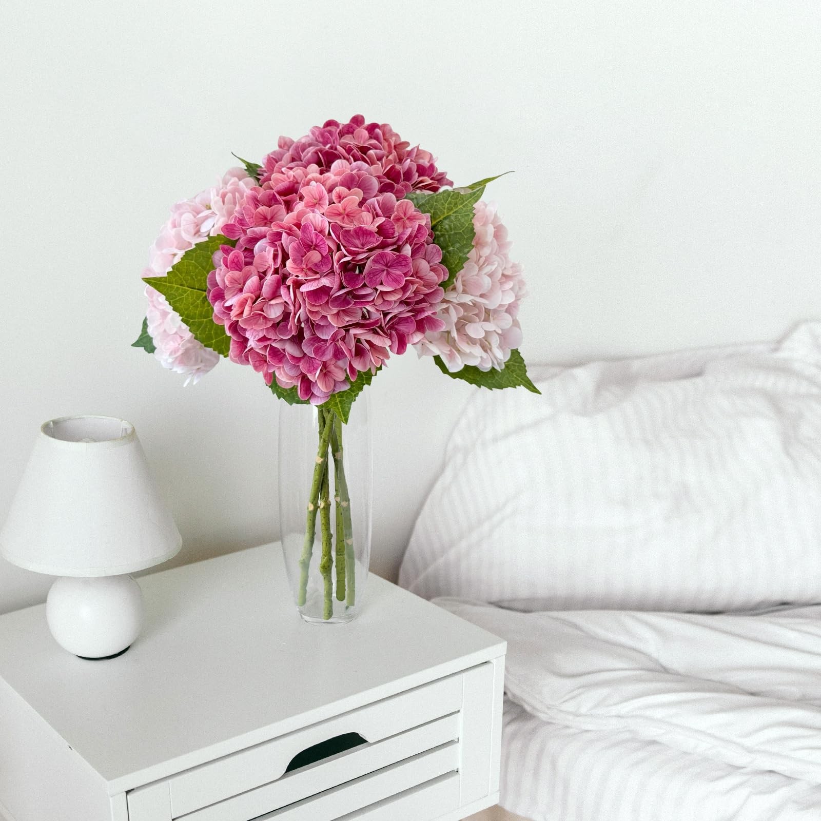 Real Touch Magenta Pink Hydrangeas Artificial Faux Latex Flower Decor 21″ 4PC
