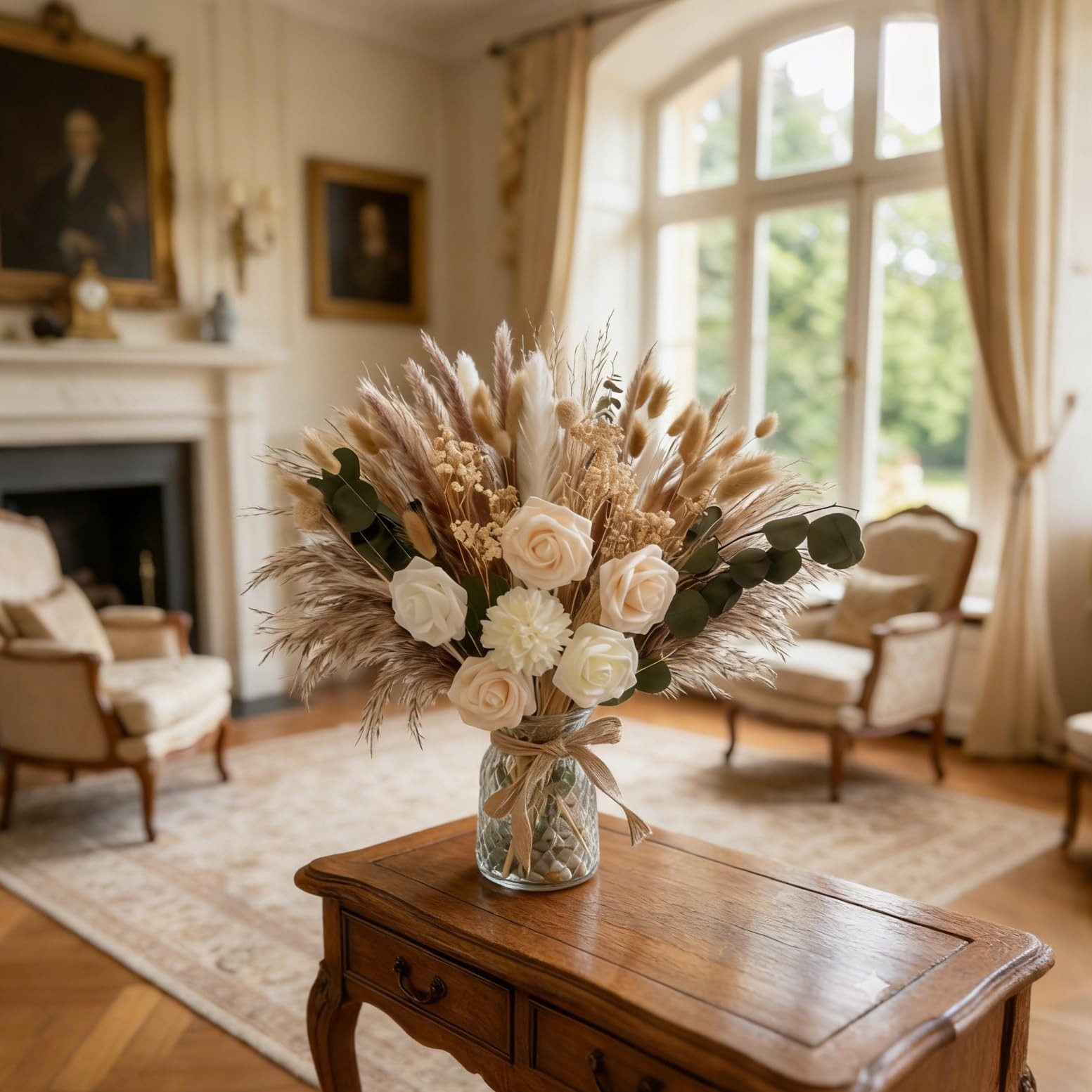 Indoor Artificial Dried Flowers with Vase for Table Top Decor,Natural Dried P…