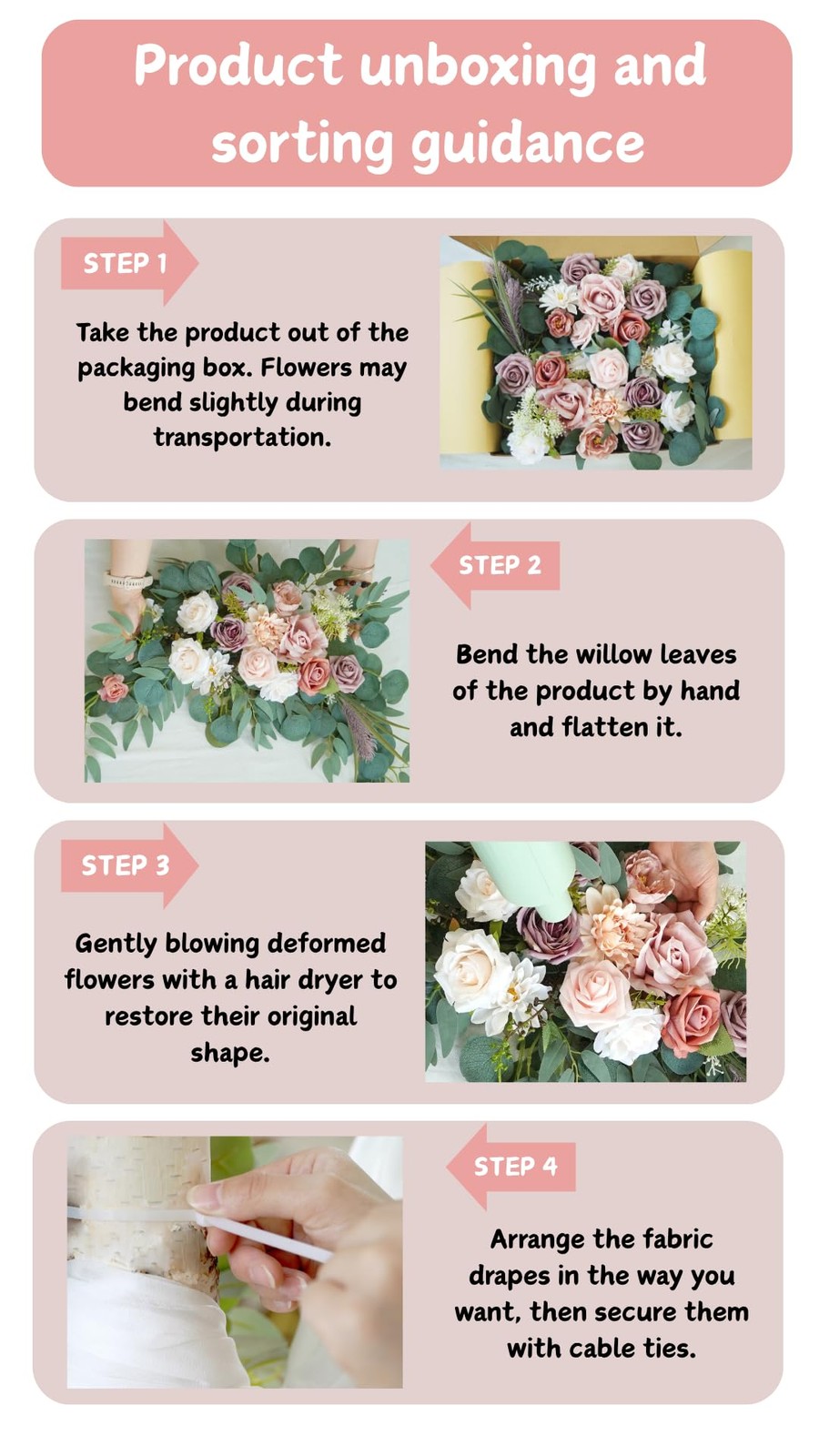 Artificial Wedding Arch Flowers Kit(Pack of 4),2Pcs Artificial Flower Arch De…