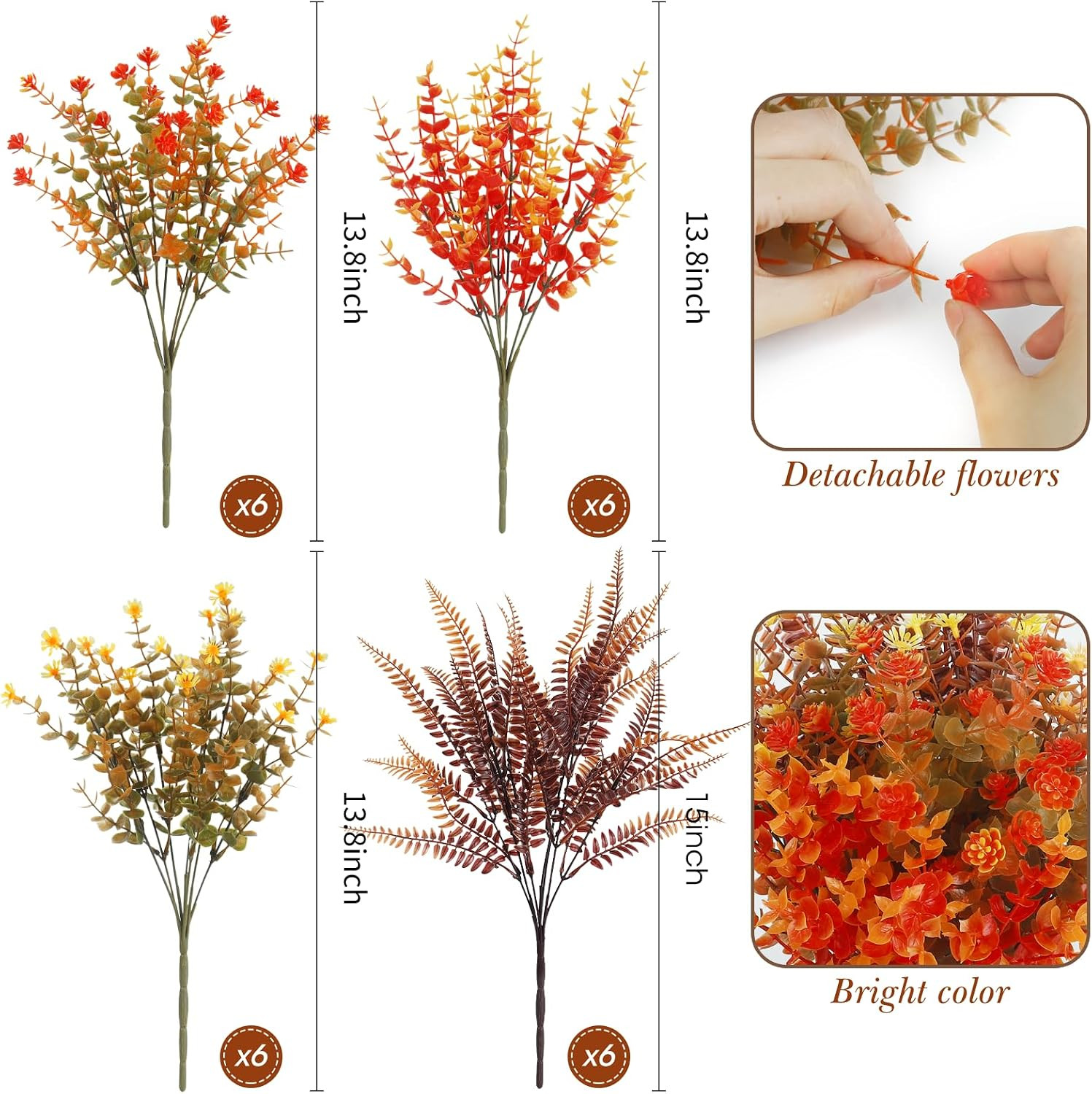 24 Bundles Artificial Fall Flowers for Outdoor Decoration UV Resistant Fake Mums