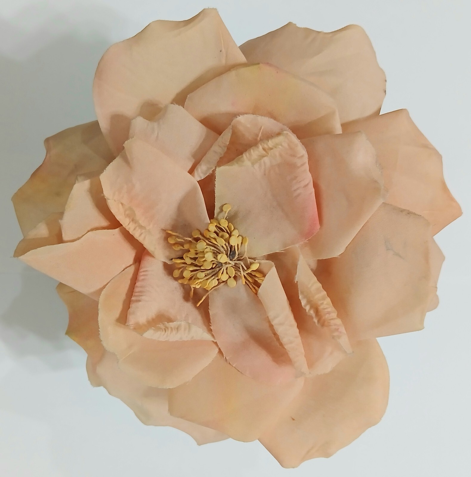 Vintage Peach Color Silk Flower Artificial  w/ Resin in Glass Bowl 5″