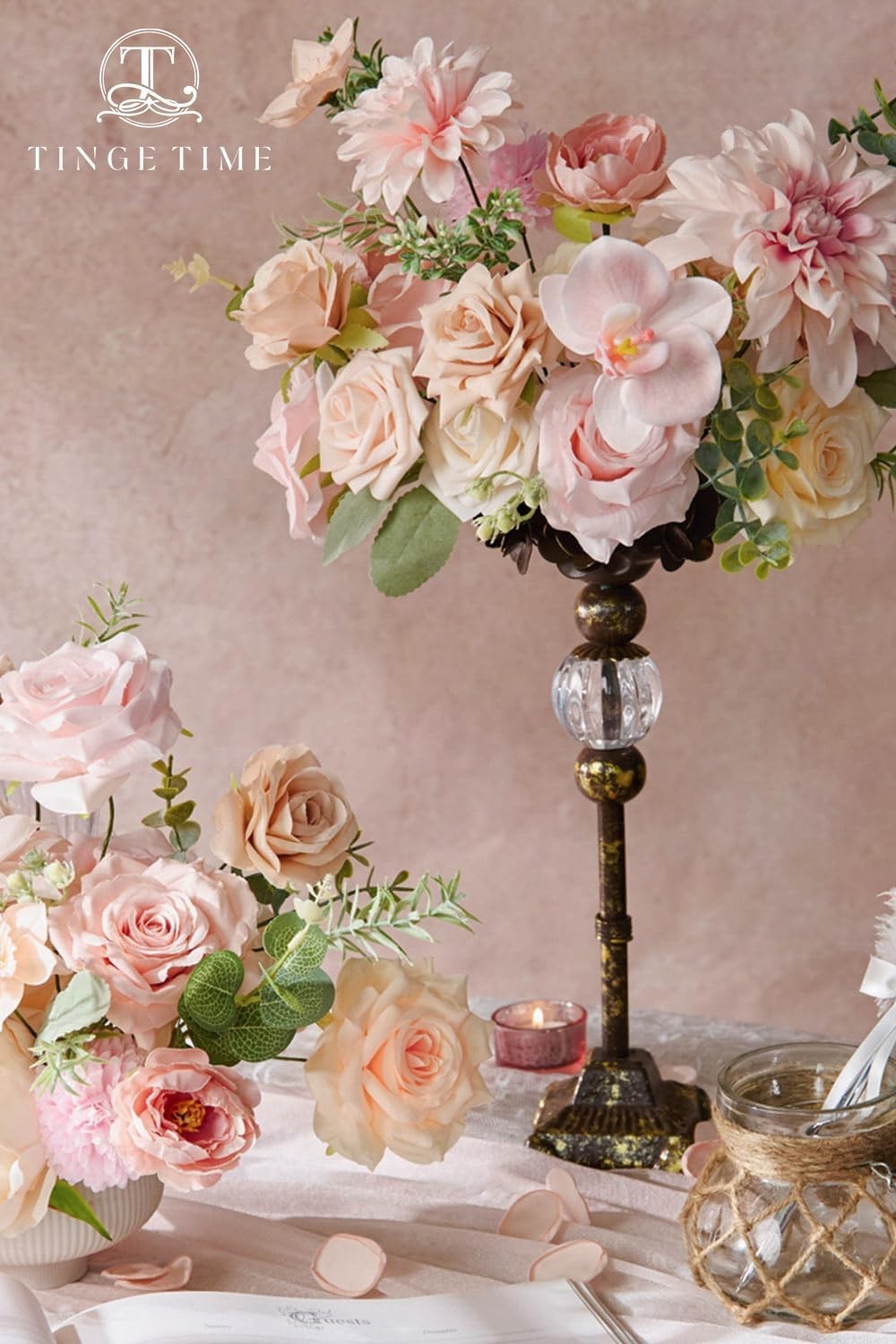 Blush Pink Artificial Rose & Peony Flowers Combo – Foam Floral Stems for DIY Wed