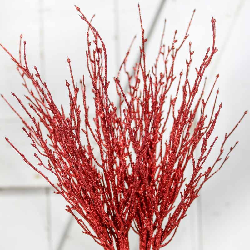 Package of 12 Red Glitter 22″ Decorative Twig Branches