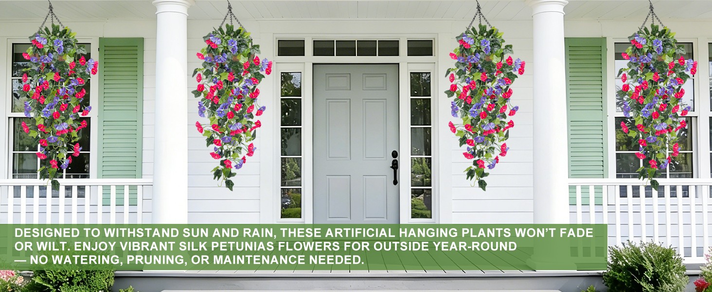 Artificial Fake Hanging Flowers Plants, Faux Silk Morning Glory with Ivy Vines,