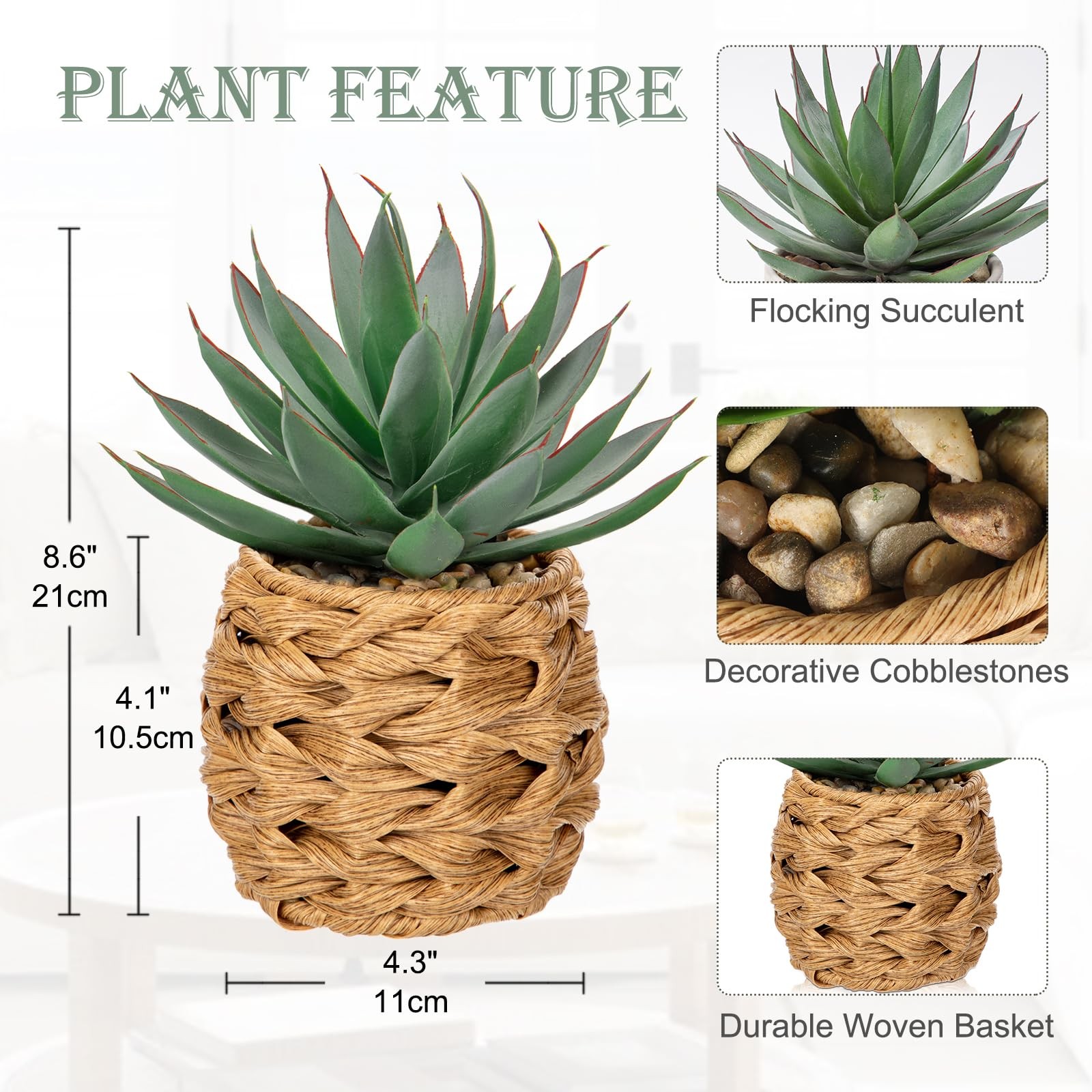 Succulents Plants Artificial for Home Decor, Realistic Potted Fake Agave Plan…