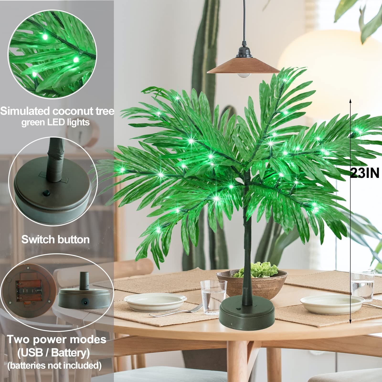 Lighted Palm Tree Table Decor 23″ – Tropical Luau Party Centerpiece, Summer Tiki