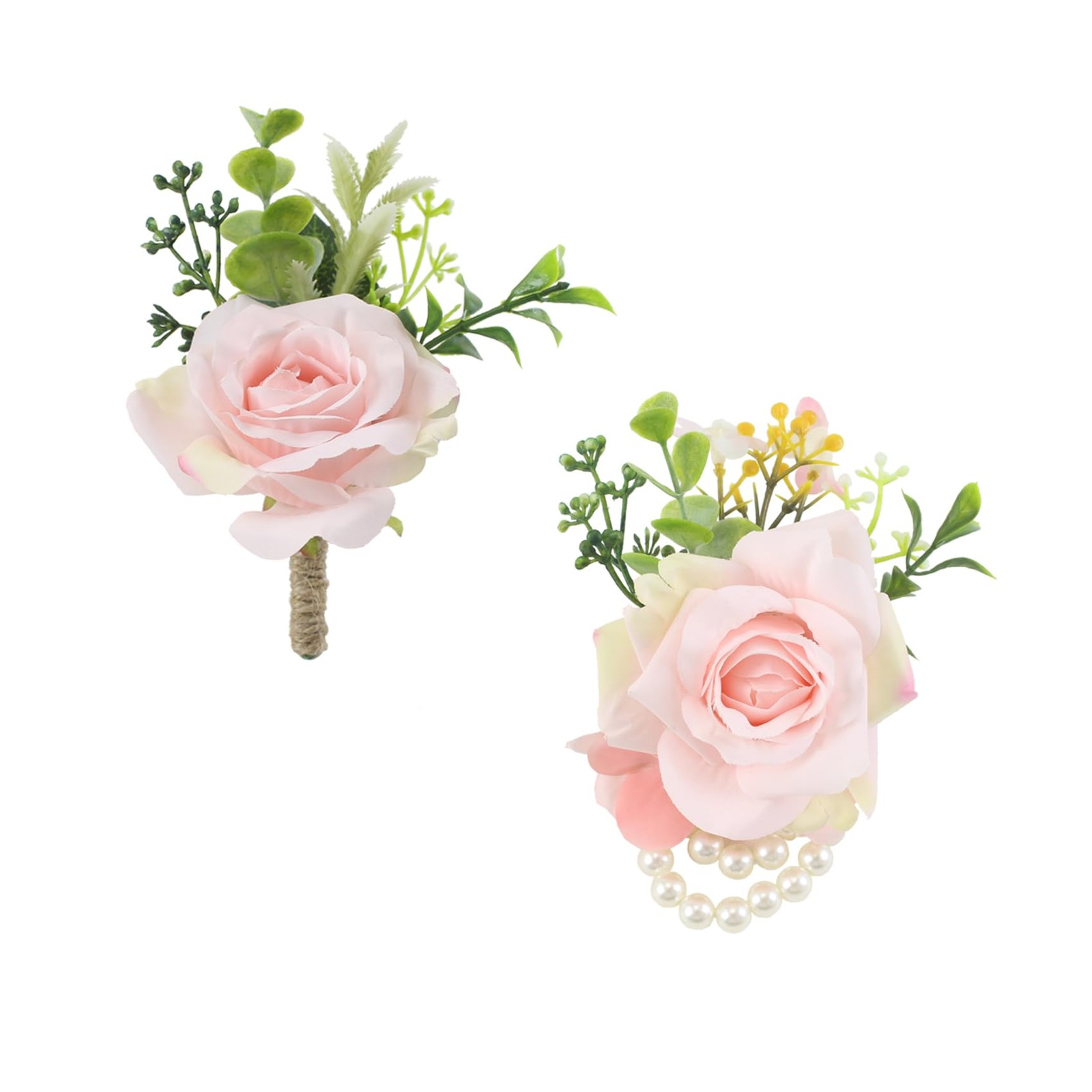 2 PCS Artificial Silk Rose Wrist Corsage Boutonniere Bride Wedding Prom