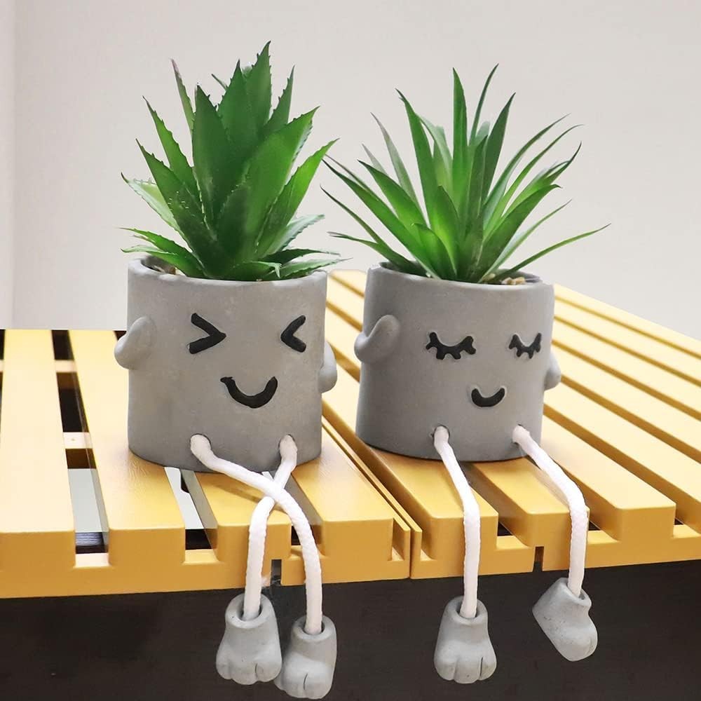 4 PCS Creative Artificial Succulent Plants Cement Pot Hanging Leg Decor Set