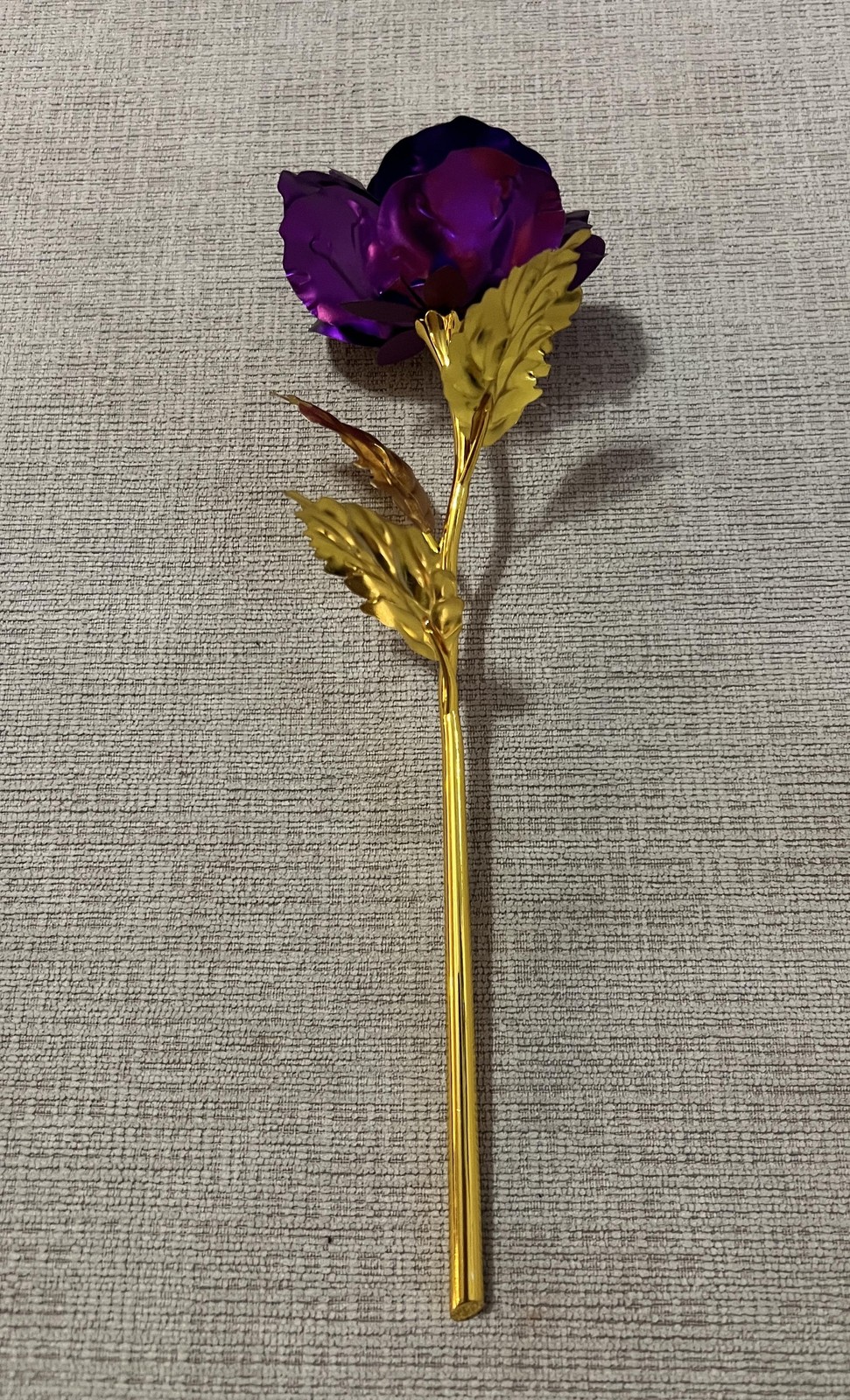 24K Golden Rose Purple Metal Flower Stem 12 Inch Artificial Gift Decor Romantic