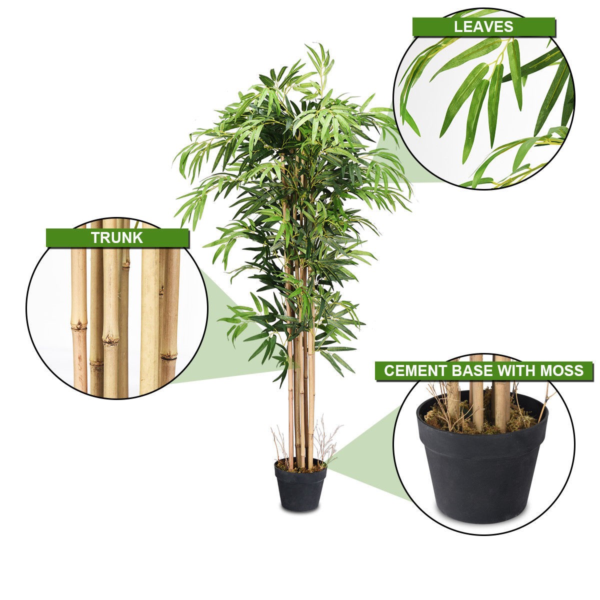 Artificial Bamboo Silk Tree Planter Green 5 Feet Holiday Decor