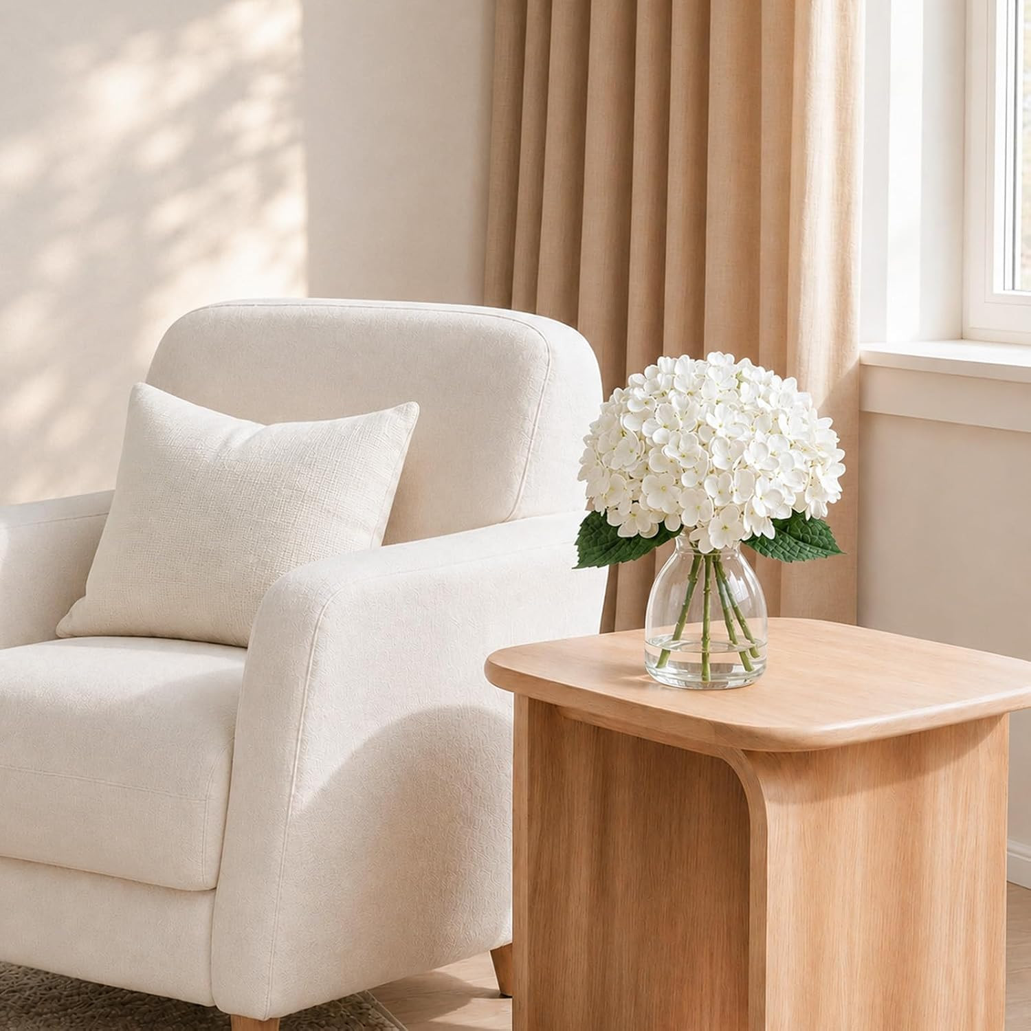 Hydrangea Artificial Flowers in Vase Fake Flowers for Home Decor | White Real To