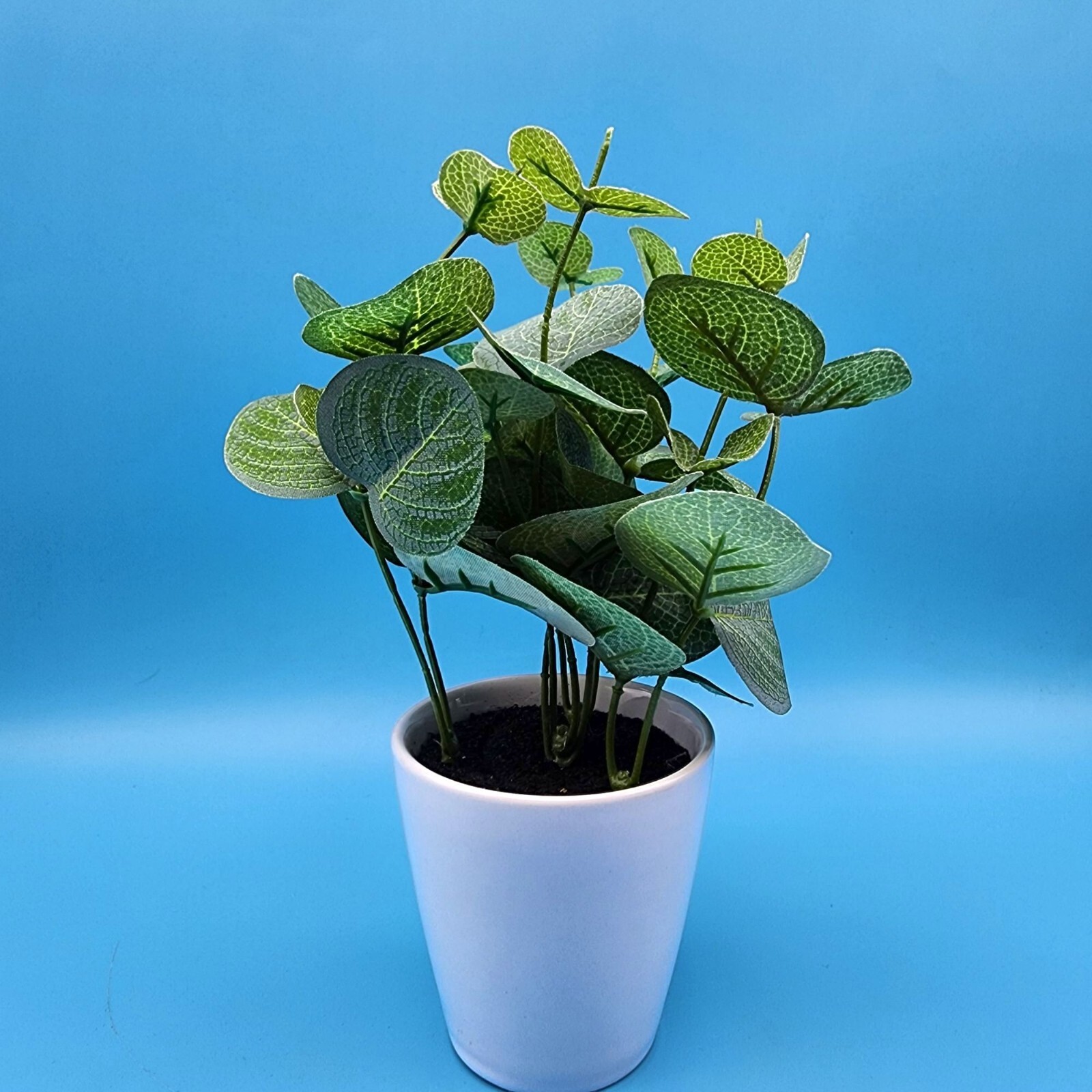 Faux Eucalyptus Potted Plant In White Ceramic Pot 8″ H Realistic Green Leaves