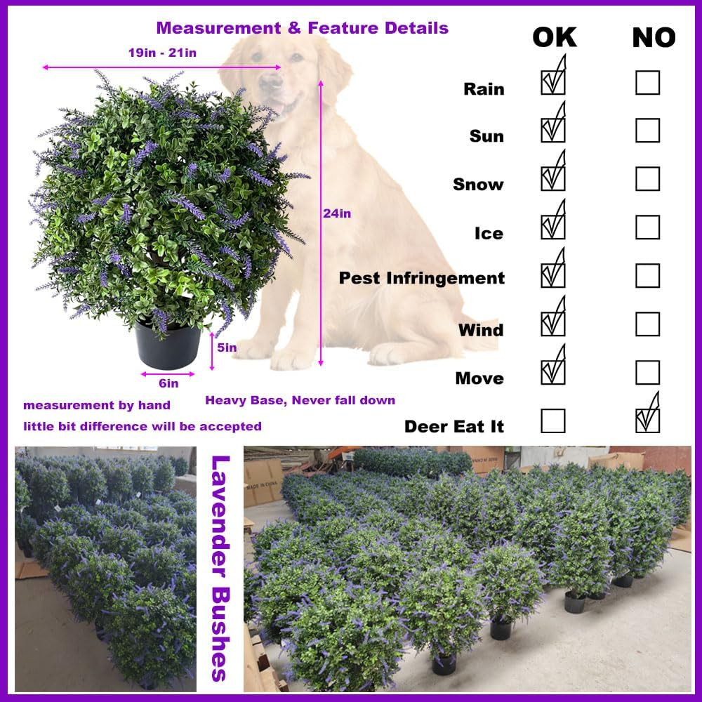 24” Artificial Lavender Topiary with Purple Flowers for Outdoor Decor