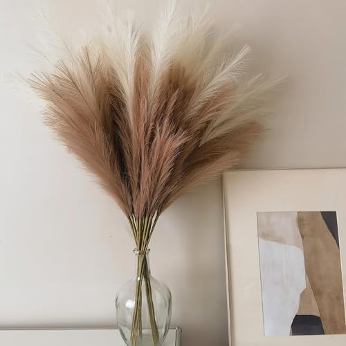 Faux Pampas Grass Tall, 9 PCS 43”/ 110 cm Large Fluffy Pampas Natural Beige