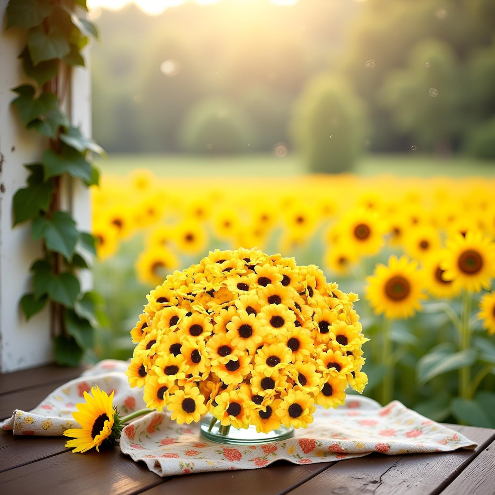 100Pcs Yellow Artificial Flower Heads Fabric Flowers Craft Floral Embellishme…