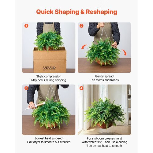 Artificial Ferns, 2 Pcs Fake Hanging Boston Fern Bush Plant with 23 Inch Hanging