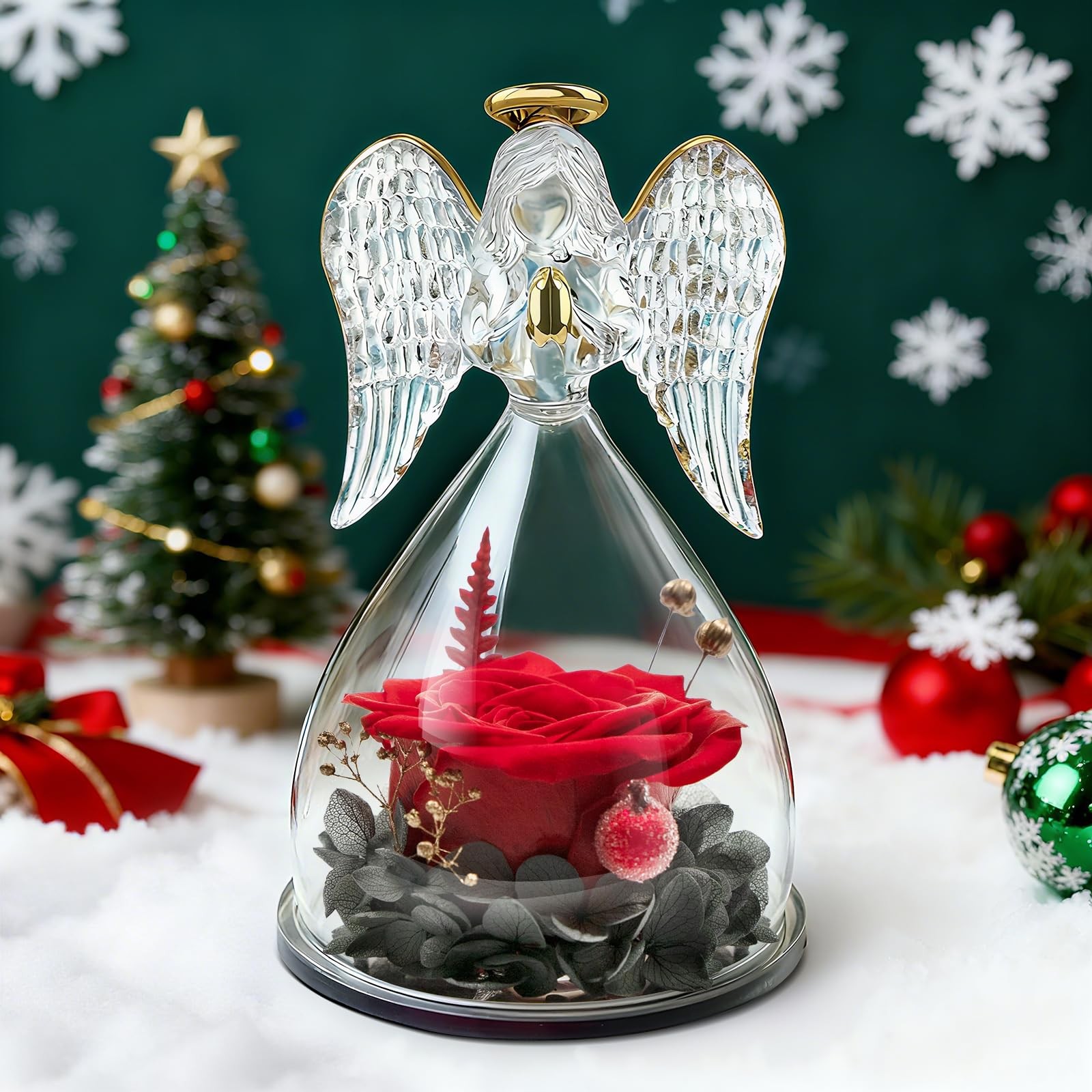 Christmas Preserved Flower Rose Gifts Women Angel Figurines Forever Real Mom