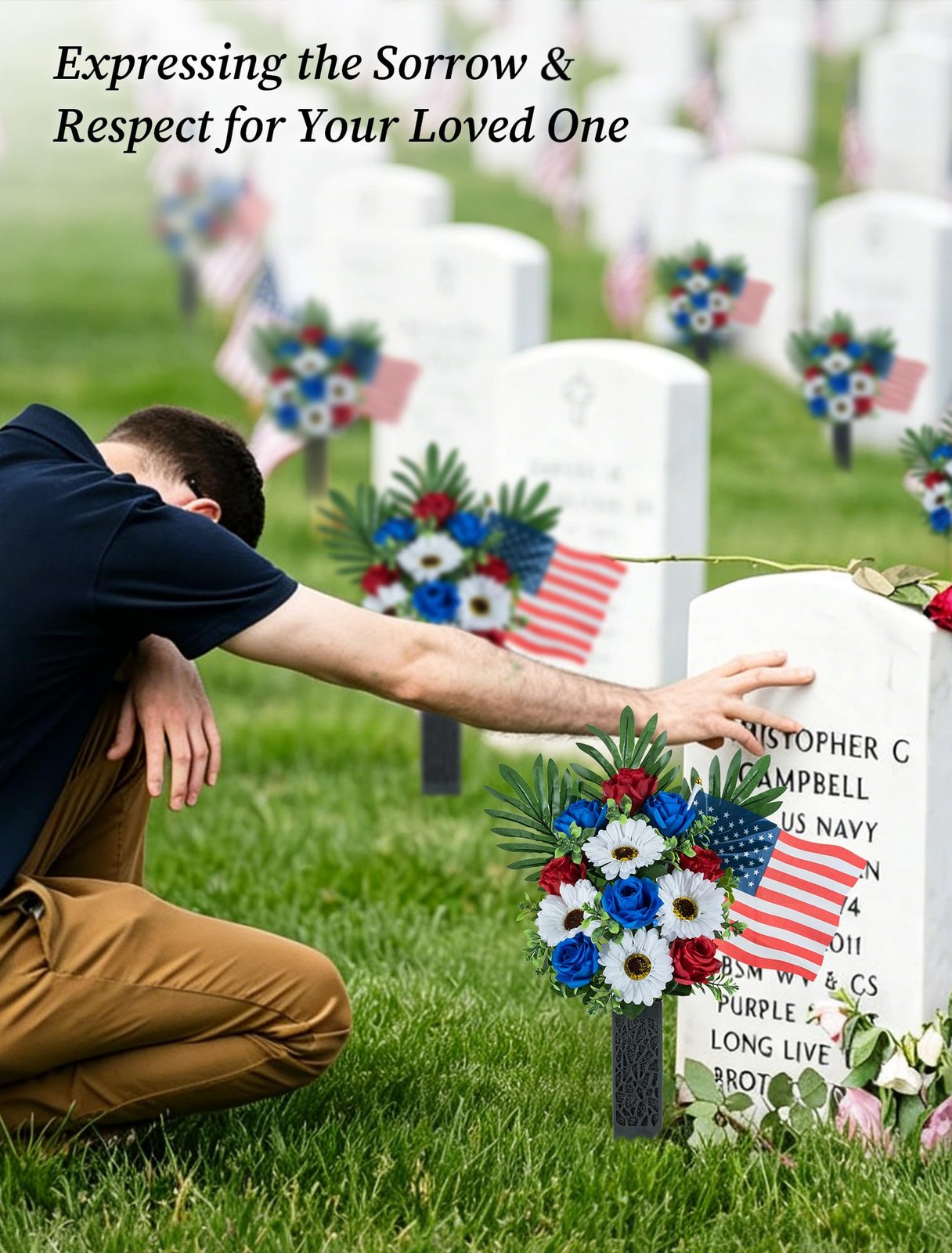 Memorial Day Flowers for Cemetery 2 Pcs Outdoor Grave 250th Anniversary USA D…