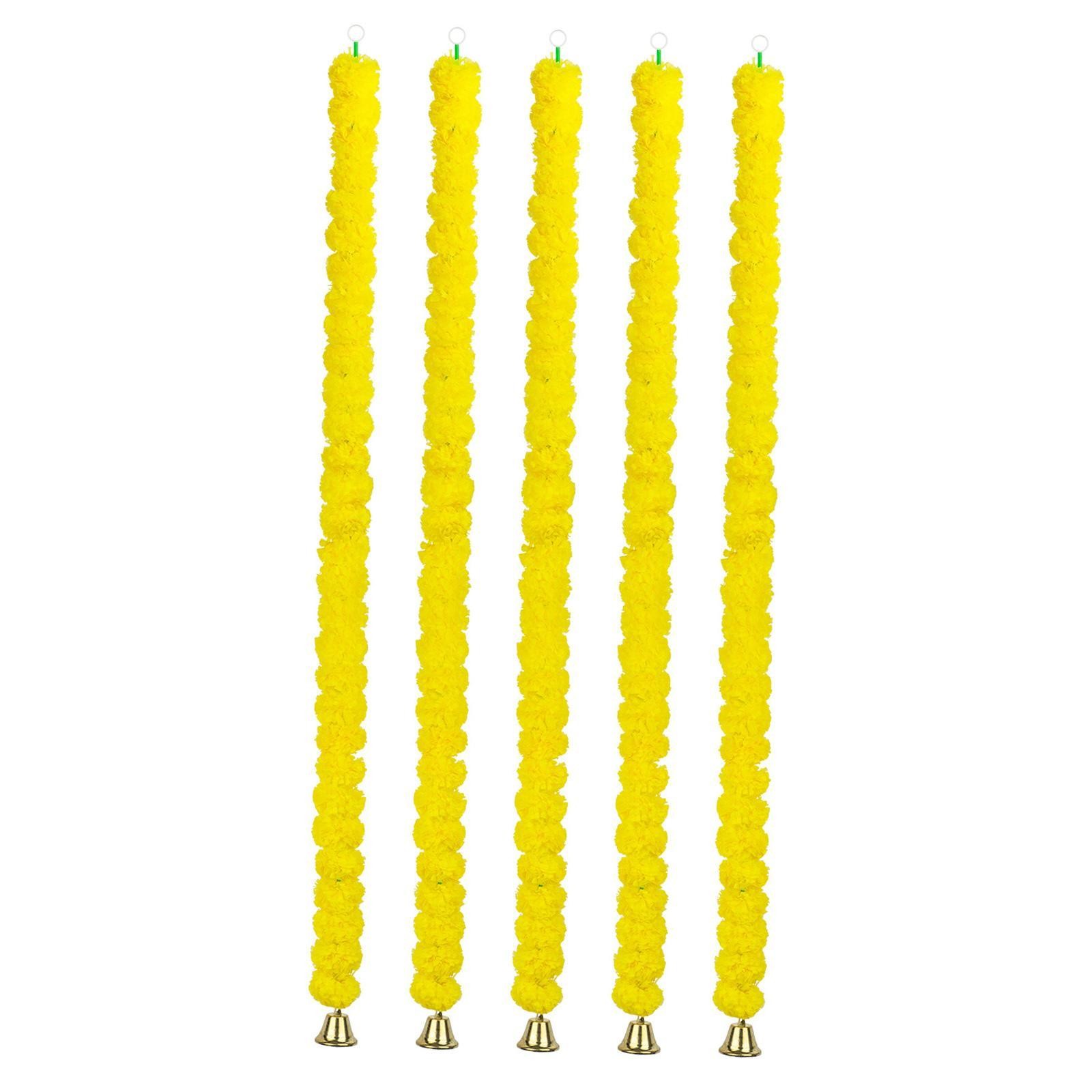 5 Pieces Marigold Garland with Bell 115cm/45.28inch Artificial Marigold Flowers