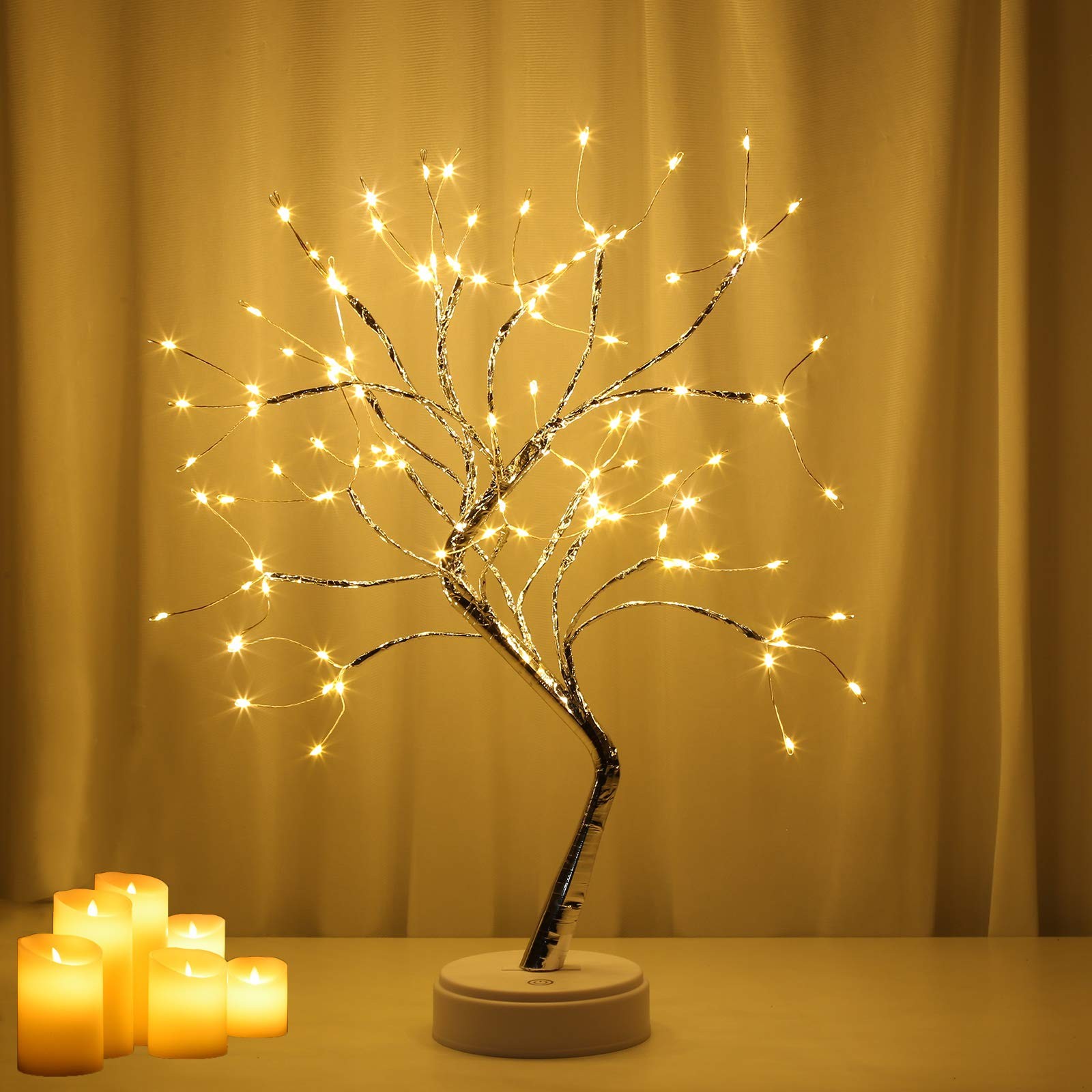 LED Branch Light 108 LEDs Silver Copper Wire Bonsai Table Tree USB Warm White