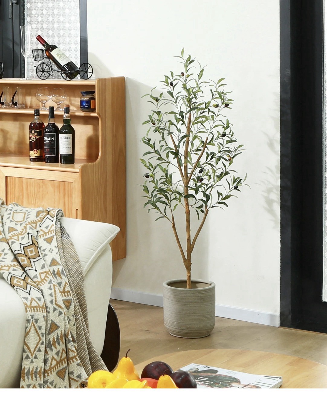 DR. Planzen 4 ft Artificial Olive Tree in Pot, Green/Brown/Black, 5 in Wide
