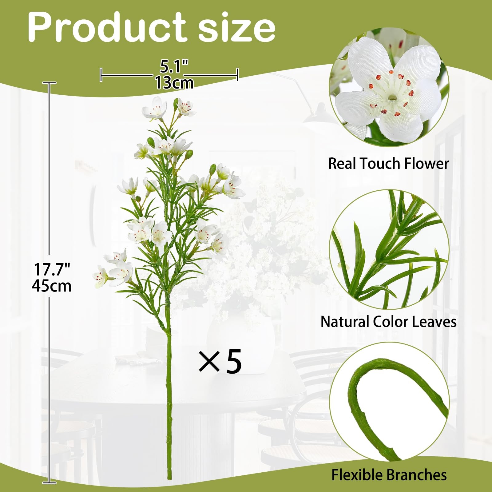 5 PCS White 18 Inch Artificial Silk Spring Wildflowers Summer Flower Bouquet