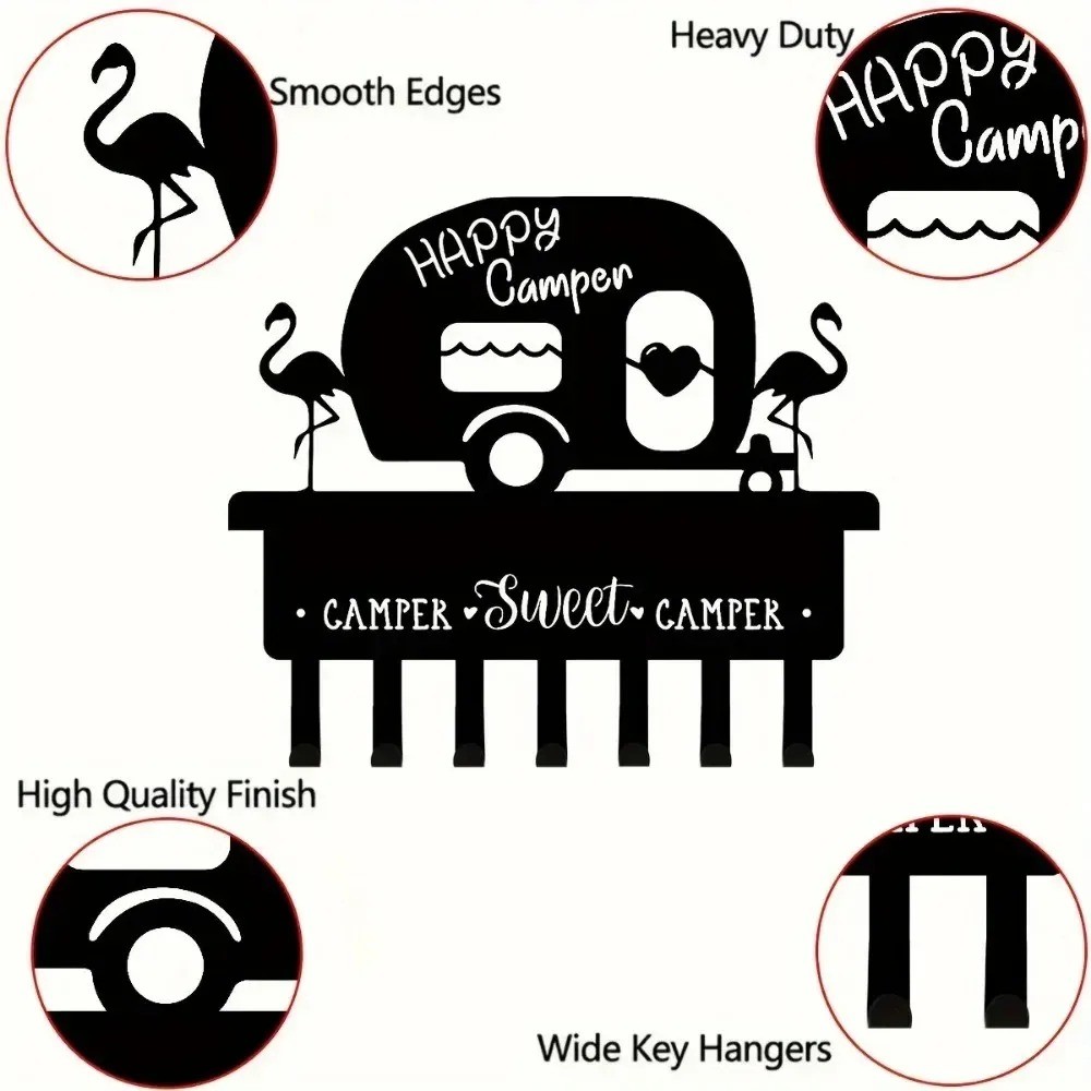 Camper 7-Hook Metal Key Holder – Wall Mounted Decorative Rack Organizer 1pc