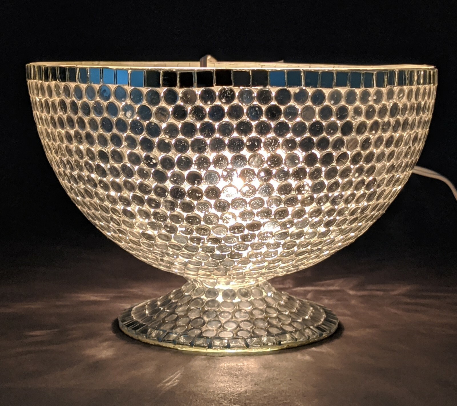 Compote Bowl Glass Silver Mirror Mosaic Centerpiece 8″D 5.5″High FREE SHIPPING