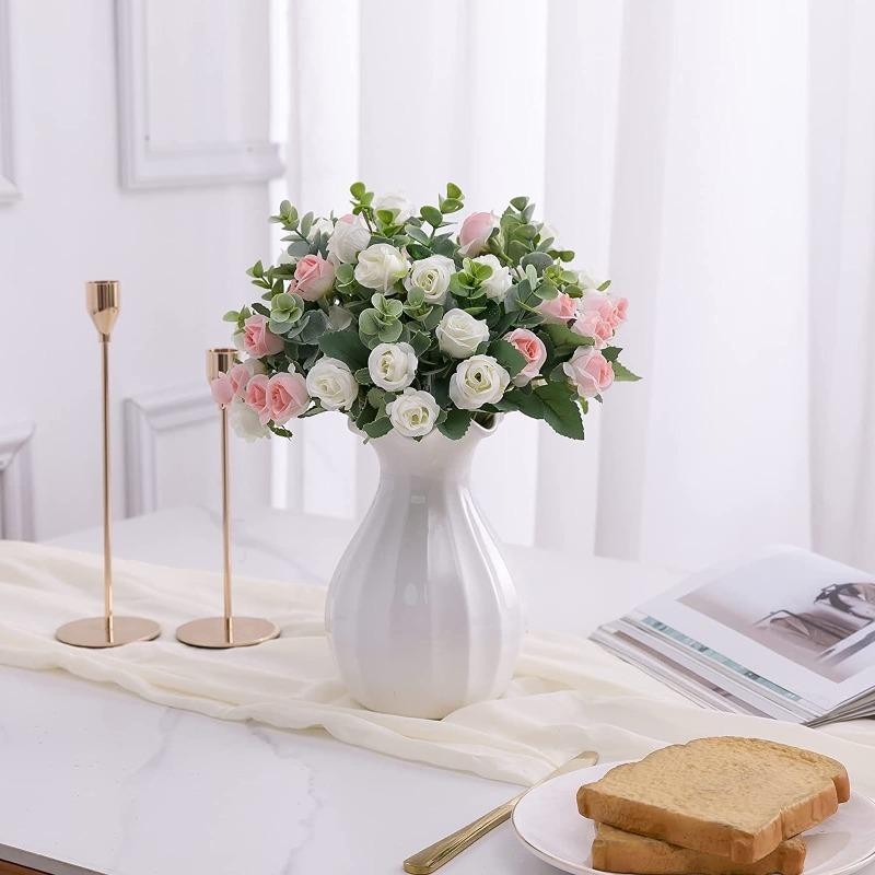 10 Head Artificial Silk Rose Peony Eucalyptus Bouquet Wedding Home Party Decor