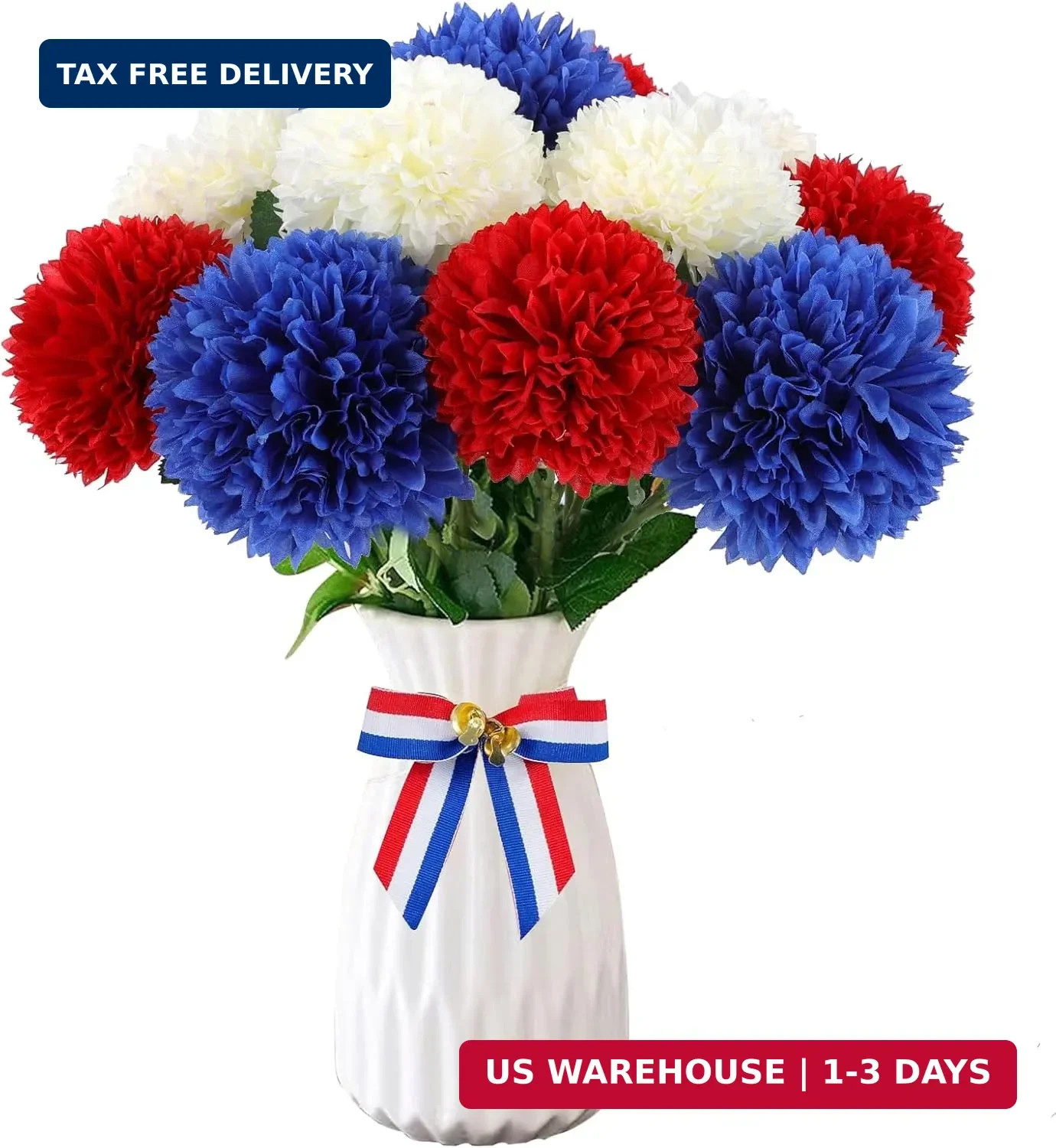 Hananona 12 Pcs Artificial Chrysanthemums Flowers Patriotic Flower, 4th of July