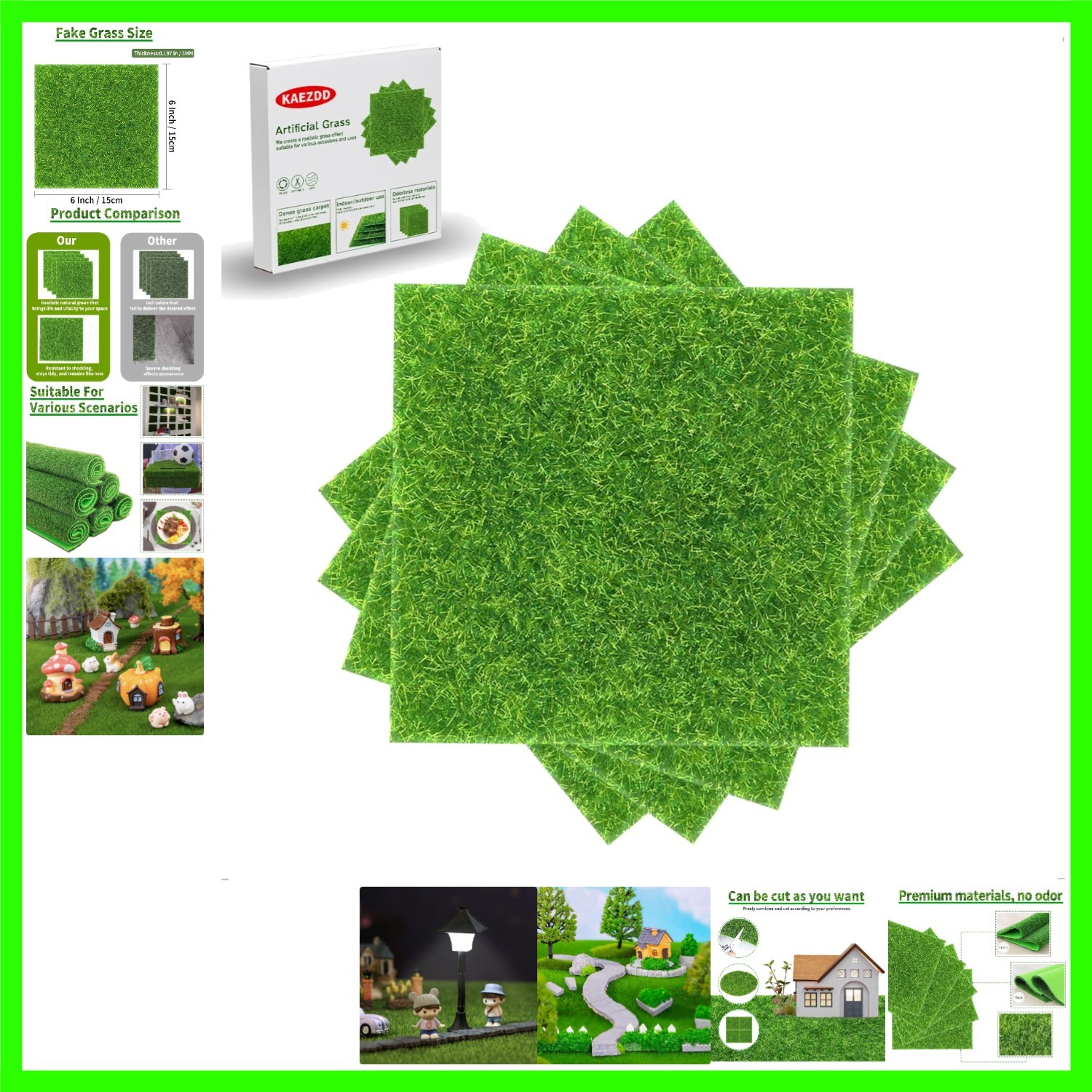 4 Pcs 6 X 6 Inch Fake Grass Decor for Crafts, Artificial Grass for Miniature …