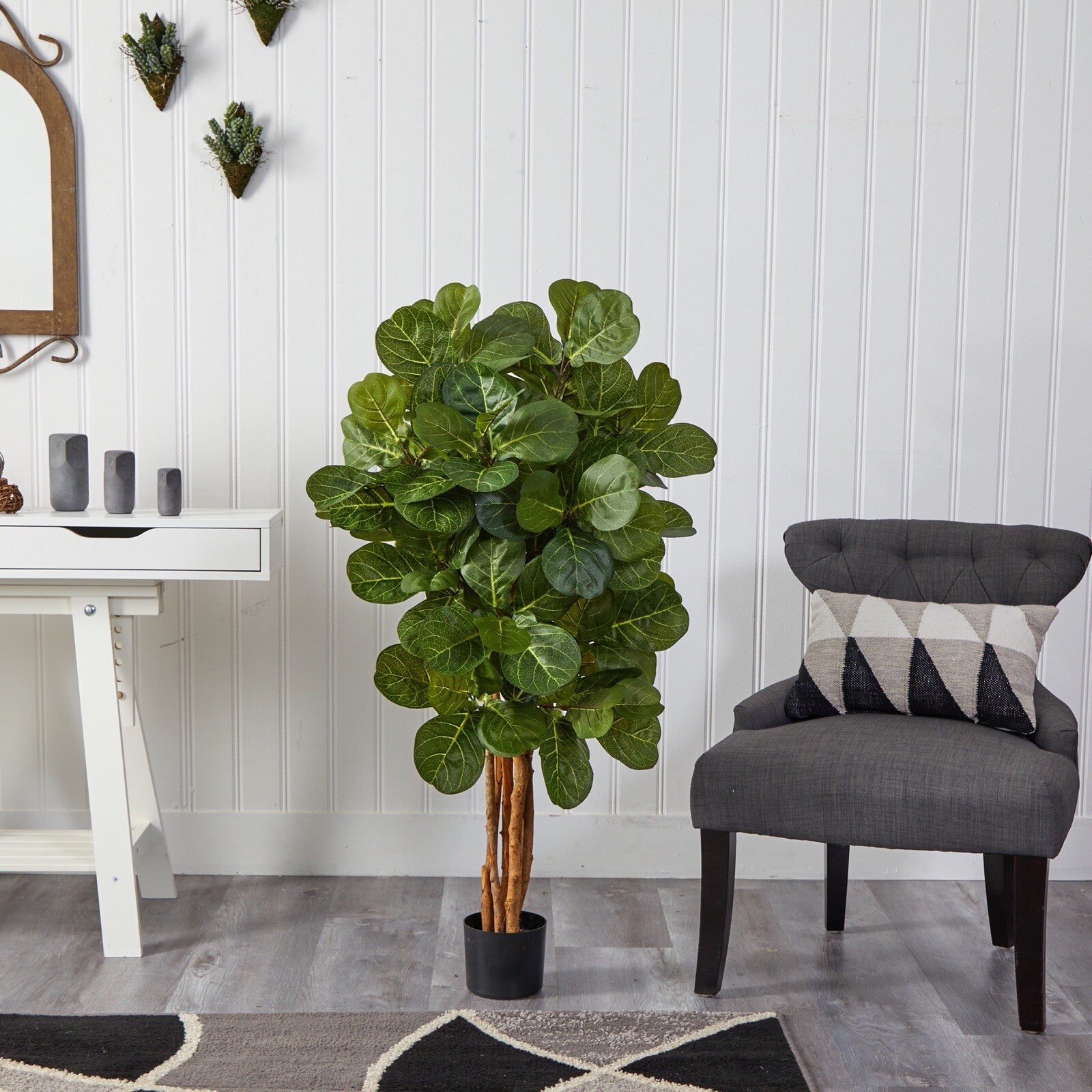 4’ Fiddle Leaf Fig Artificial Tree W/Natural Trunks Home Decor. Retail $140