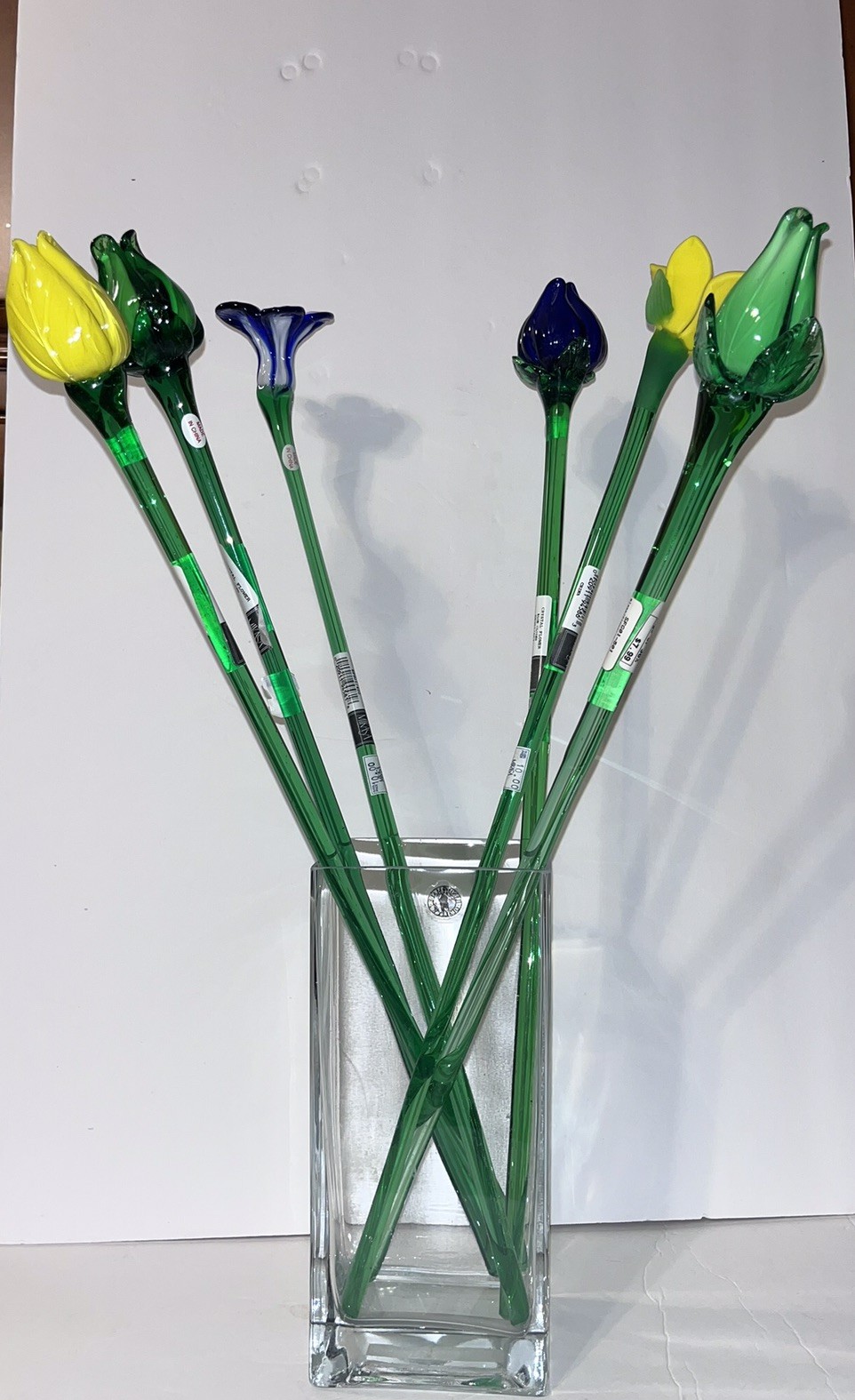 Hand Blown Vtg MIKASA Crystal Long Stem Art Glass Multicolor Flowers Lot Of 6