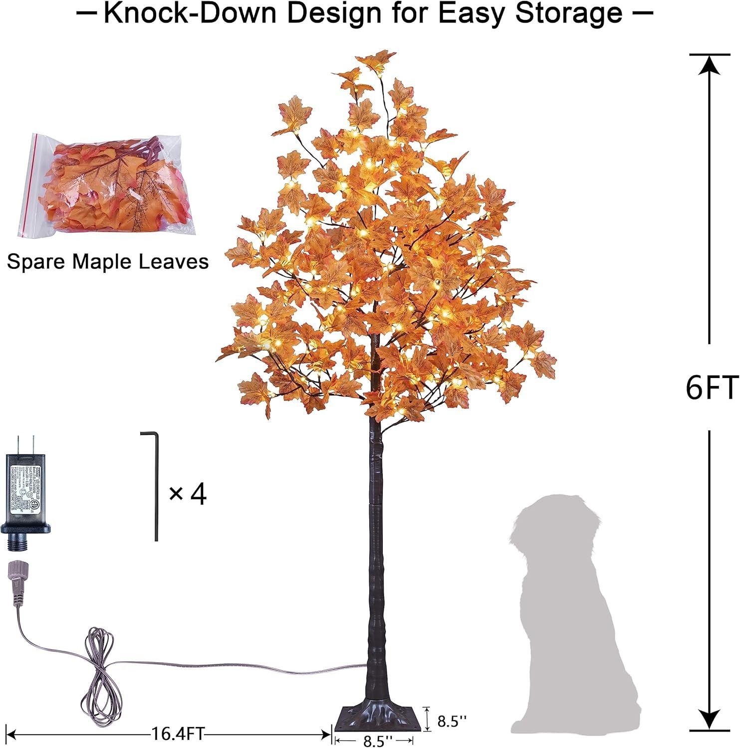 Fall Decor 6FT Lighted Maple Tree Indoor Outdoor Warm White