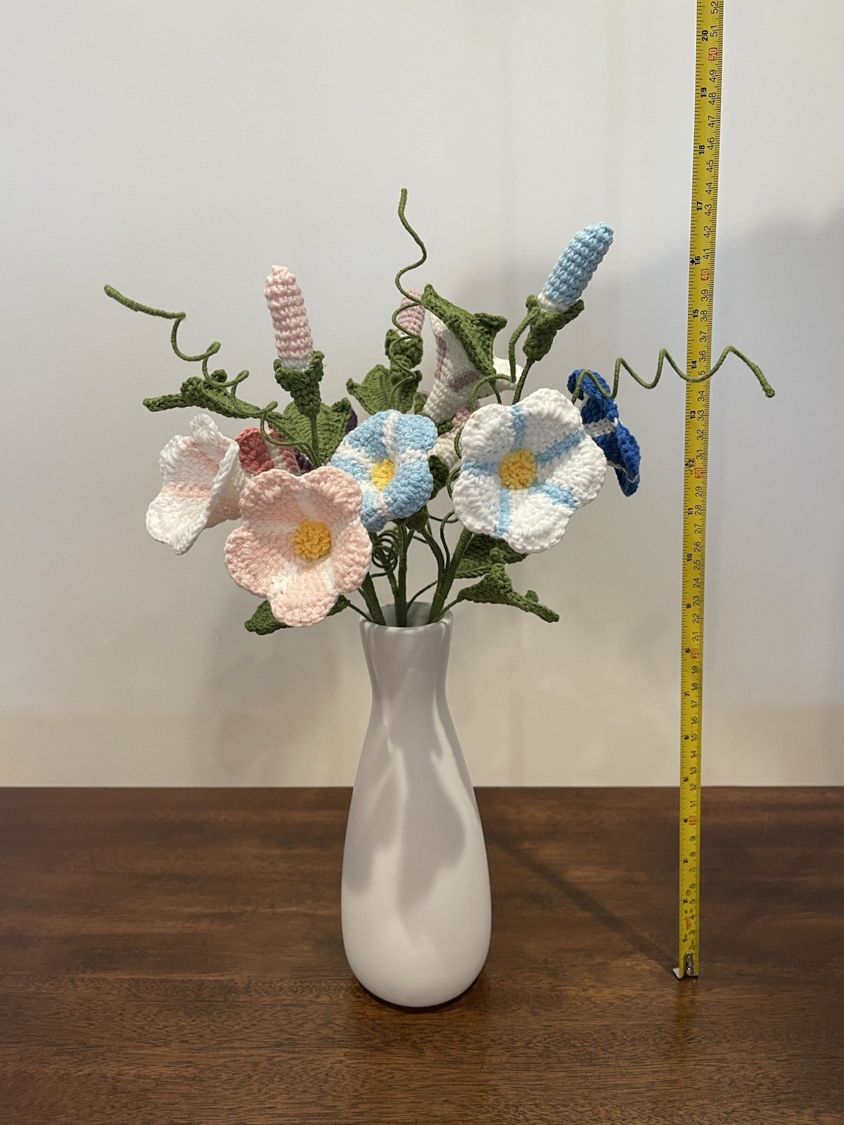Handmade Crochet Morning Glory Bouquet 16″—Unique Home Décor Gift